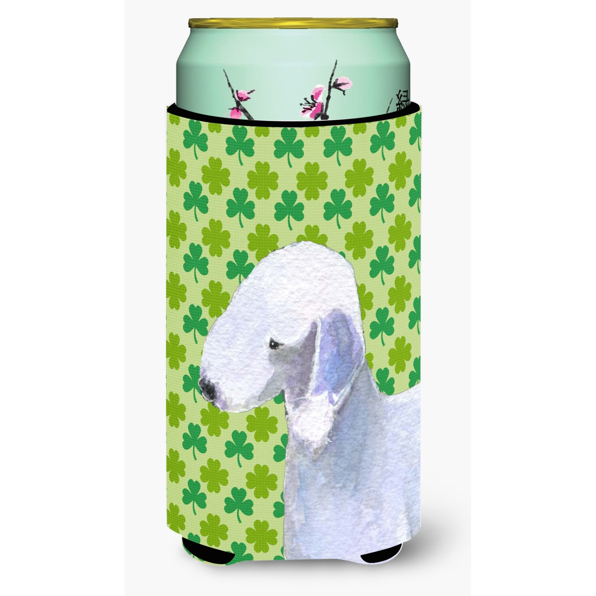 Bedlington Terrier St. Patrick's Day Shamrock Portrait  Tall Boy Beverage Insulator Beverage Insulator Hugger