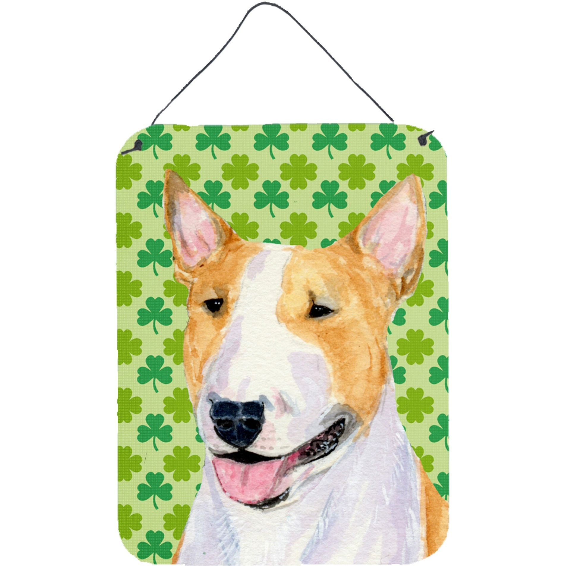 &quotCaroline's Treasures Bull Terrier St. Patrick's Day Shamrock Portrait Wall or Door Hanging Prints, 16"" x 12"", Multicolor"