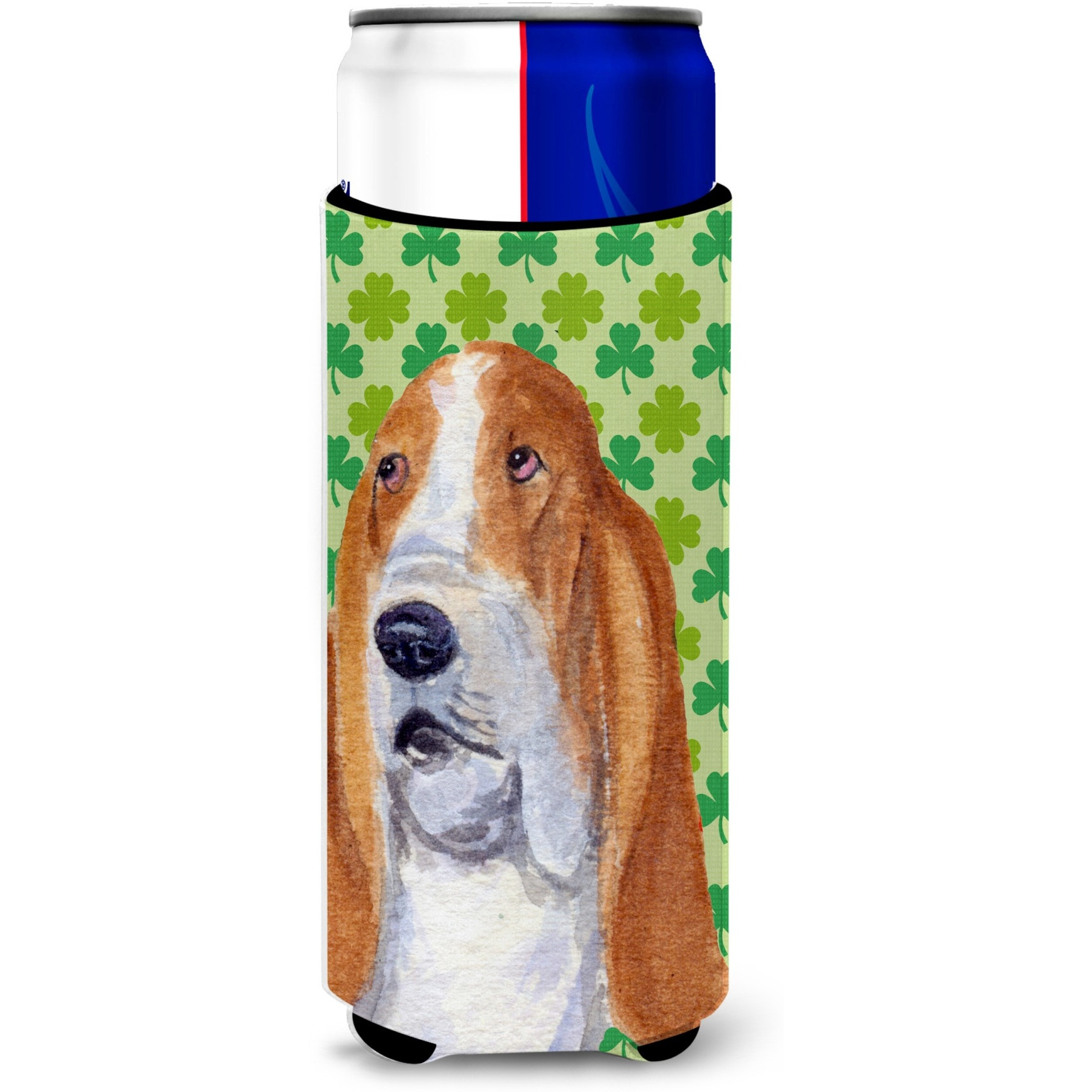 Basset Hound St. Patrick's Day Shamrock Portrait Ultra Beverage Insulators for slim cans SS4459MUK