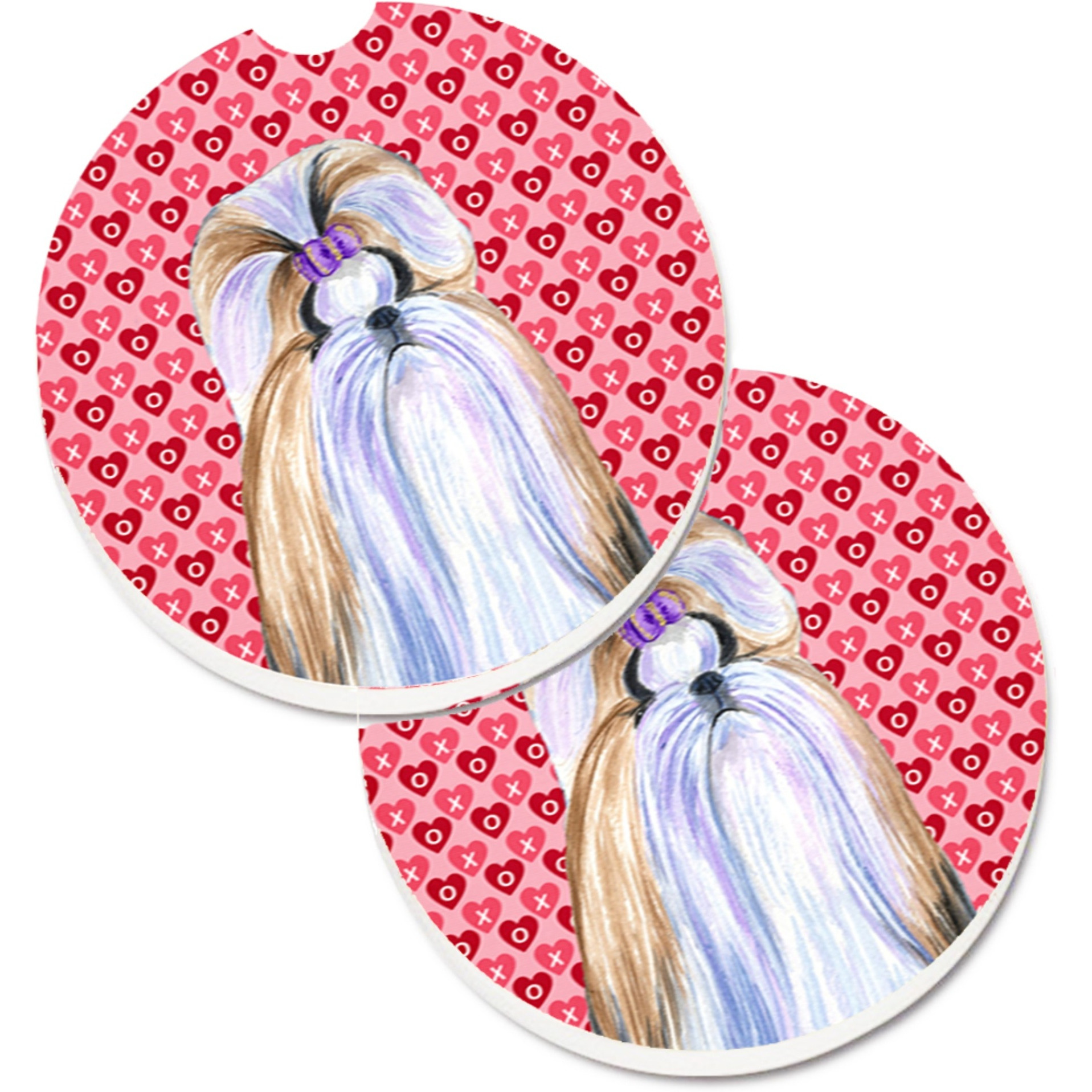 &quotCaroline's Treasures Shih Tzu Hearts Love & Valentine's Day Portrait Set of 2 Cup Holder Car Coasters SS4465CARC, 2.56, Multicolor"
