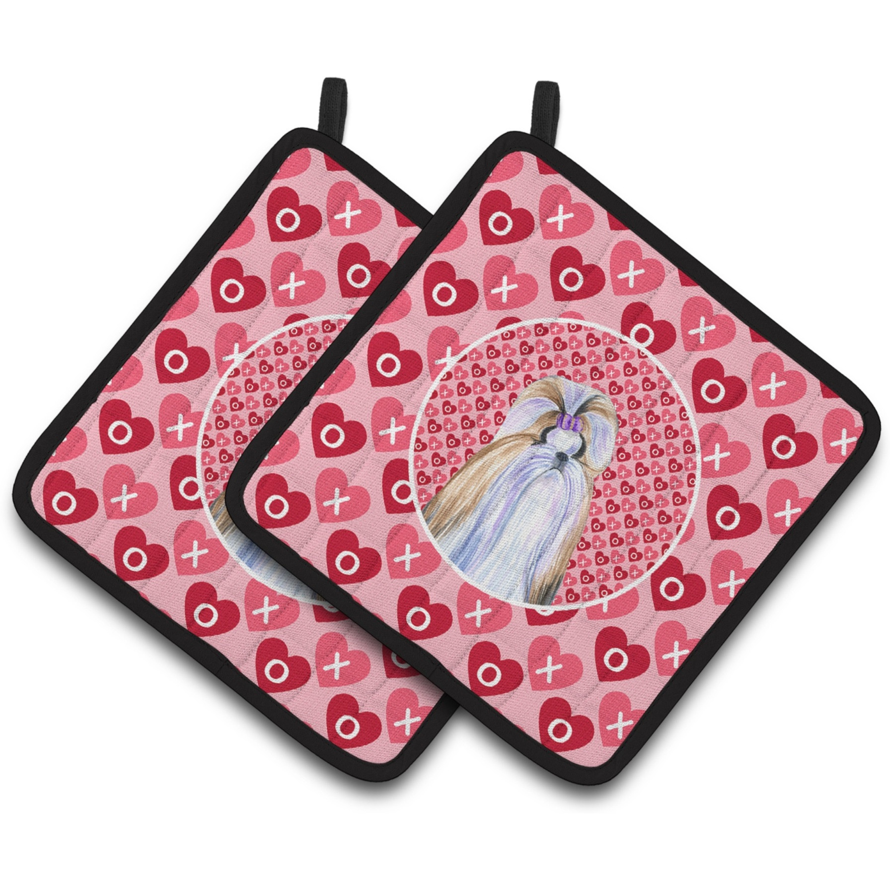 &quotCaroline's Treasures Shih Tzu Hearts Love & Valentine's Day Portrait Pair of Pot Holders SS4465PTHD, 7.5HX7.5W, Multicolor"