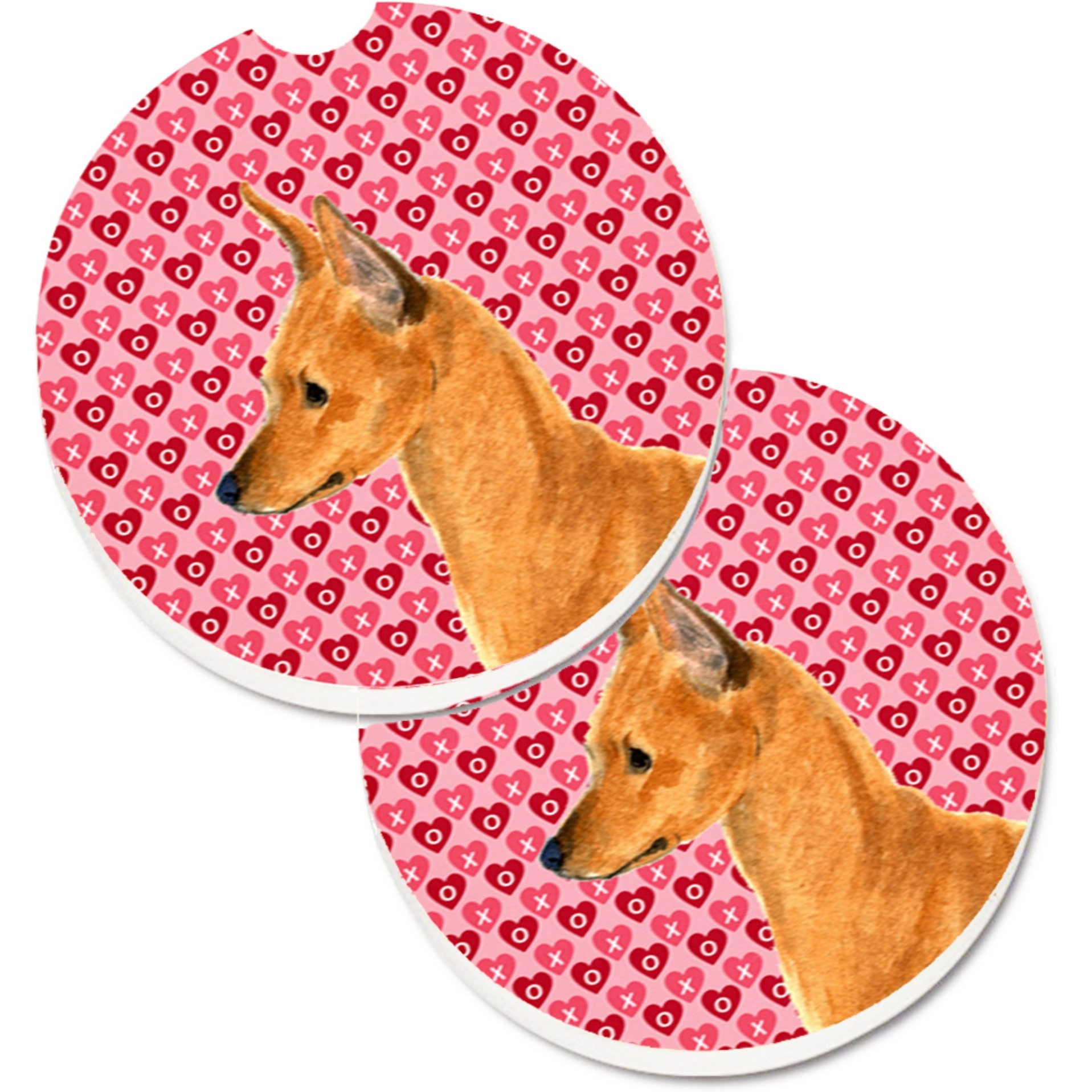 &quotCaroline's Treasures Min Pin Hearts Love & Valentine's Day Portrait Set of 2 Cup Holder Car Coasters SS4466CARC, 2.56, Multicolor"