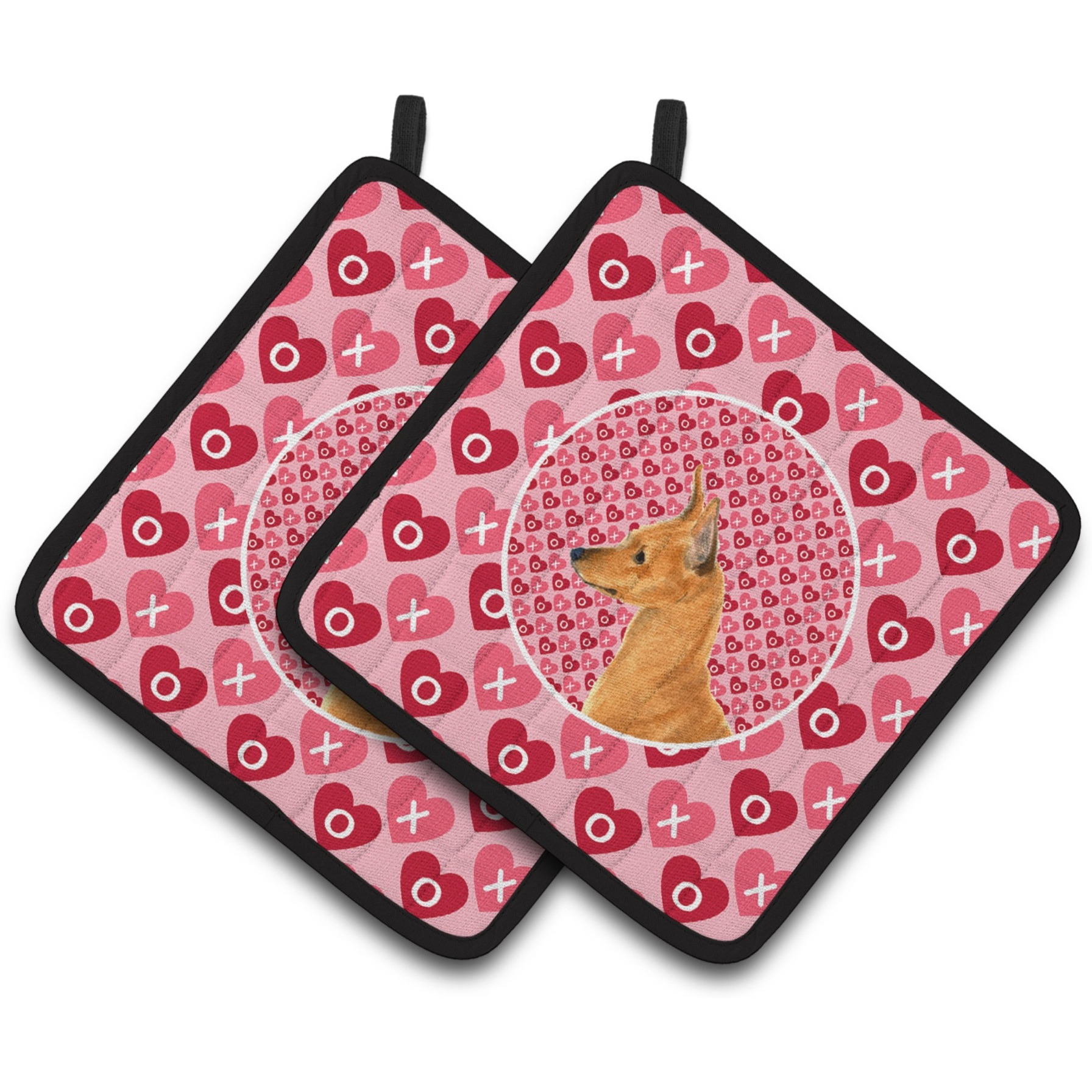 &quotCaroline's Treasures Min Pin Hearts Love & Valentine's Day Portrait Pair of Pot Holders SS4466PTHD, 7.5HX7.5W, Multicolor"