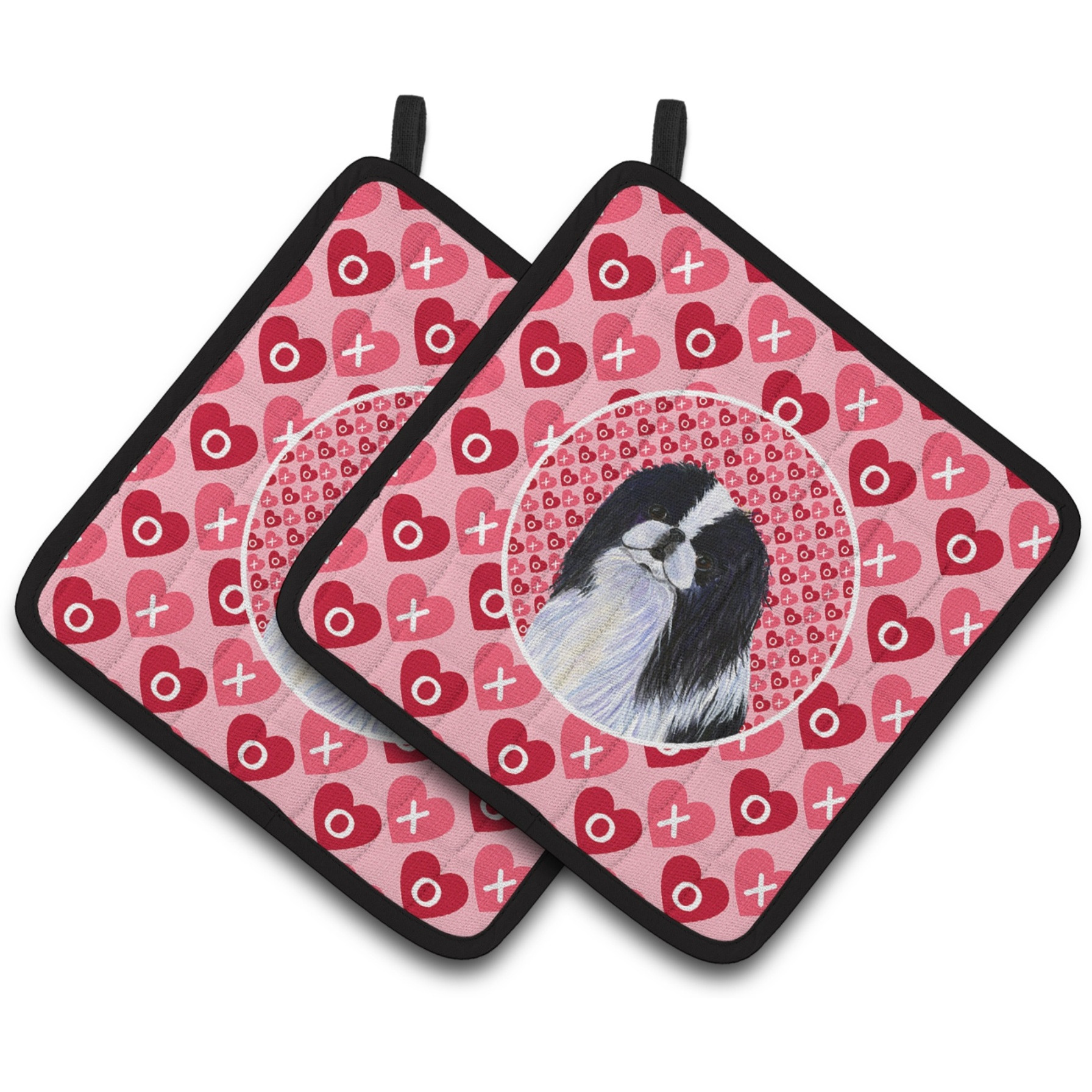 &quotCaroline's Treasures Japanese Chin Hearts Love & Valentine's Day Portrait Pair of Pot Holders SS4467PTHD, 7.5HX7.5W, Multicolor"