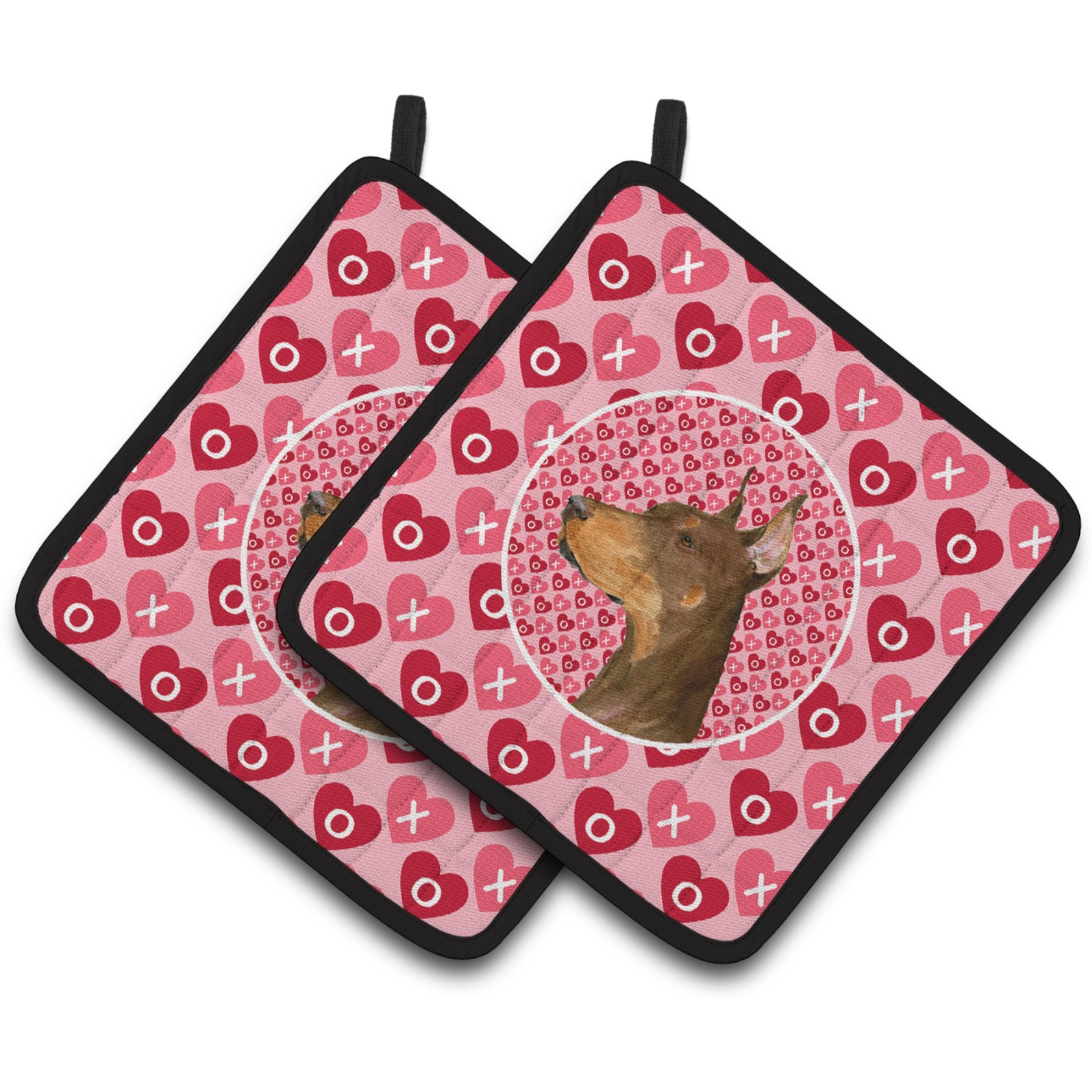 &quotCaroline's Treasures Doberman Hearts Love & Valentine's Day Portrait Pair of Pot Holders SS4468PTHD, 7.5HX7.5W, Multicolor"