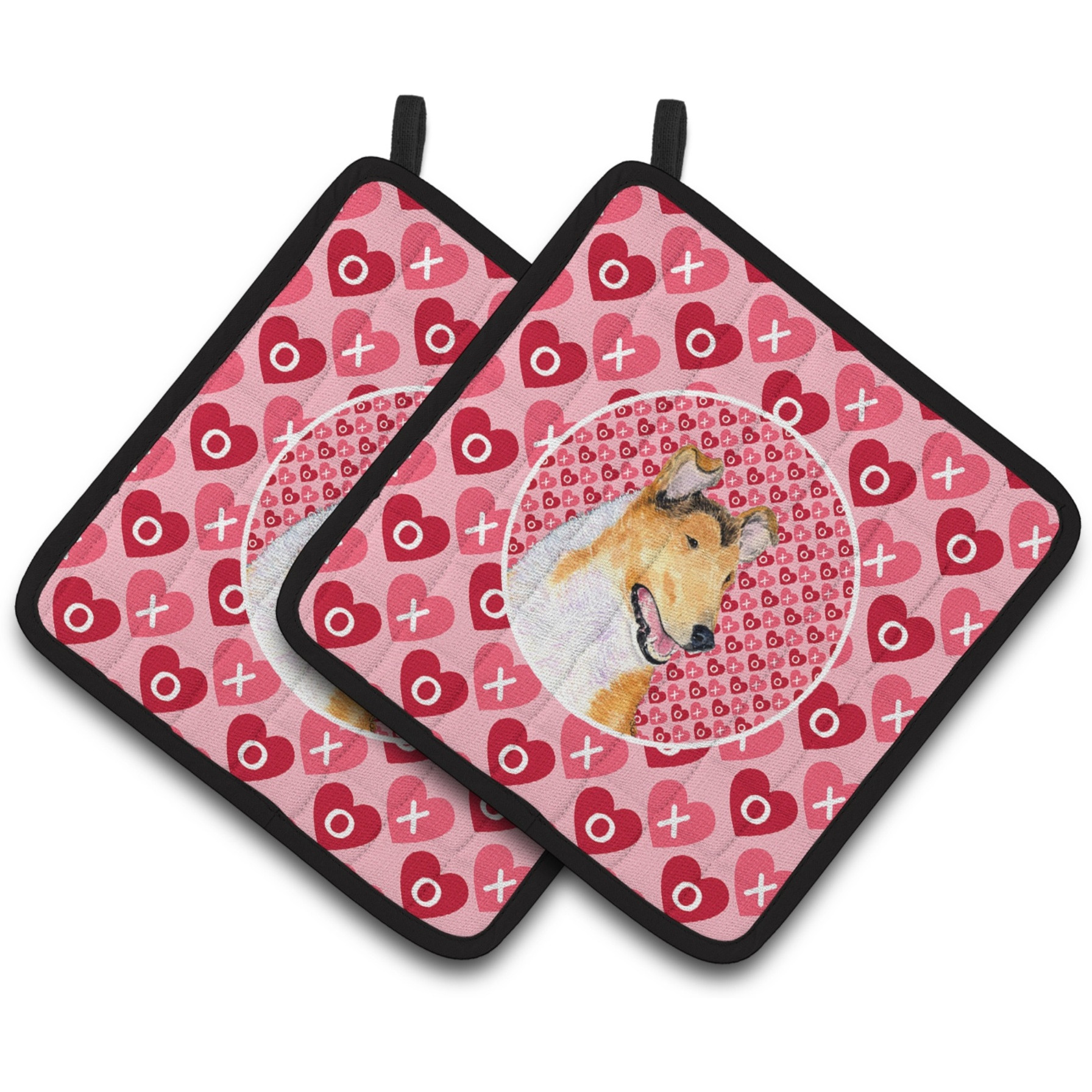 &quotCaroline's Treasures Collie Smooth Hearts Love & Valentine's Day Portrait Pair of Pot Holders SS4470PTHD, 7.5HX7.5W, Multicolor"