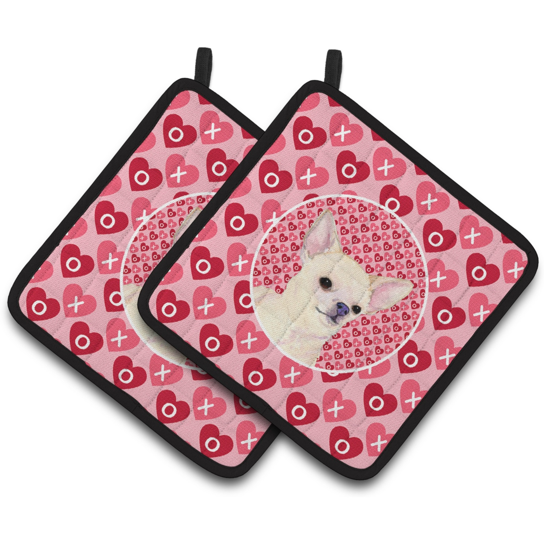 &quotCaroline's Treasures Chihuahua Hearts Love & Valentine's Day Portrait Pair of Pot Holders SS4472PTHD, 7.5HX7.5W, Multicolor"