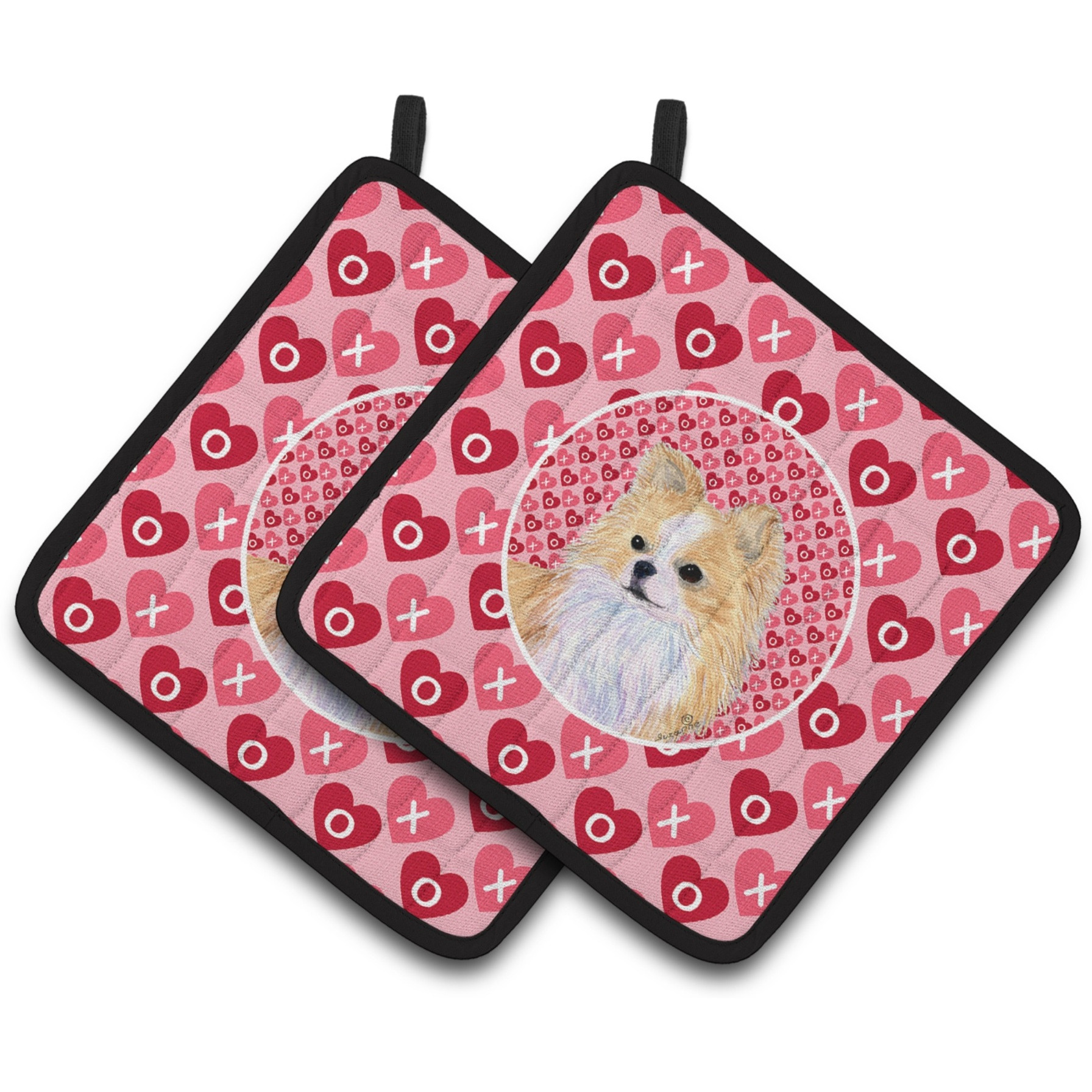 &quotCaroline's Treasures Chihuahua Hearts Love & Valentine's Day Portrait Pair of Pot Holders SS4473PTHD, 7.5HX7.5W, Multicolor"