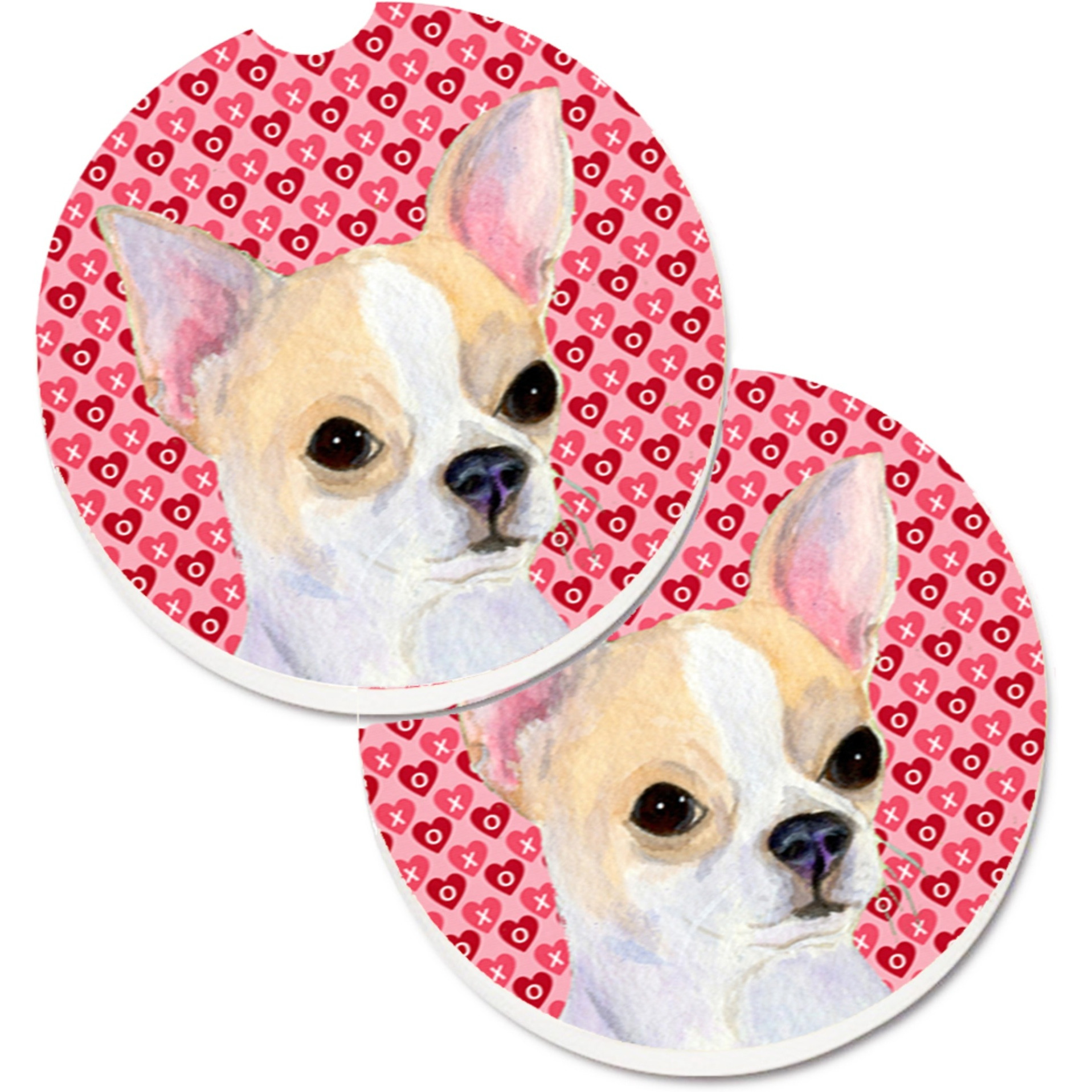 &quotCaroline's Treasures Chihuahua Hearts Love & Valentine's Day Portrait Set of 2 Cup Holder Car Coasters SS4474CARC, 2.56, Multicolor"