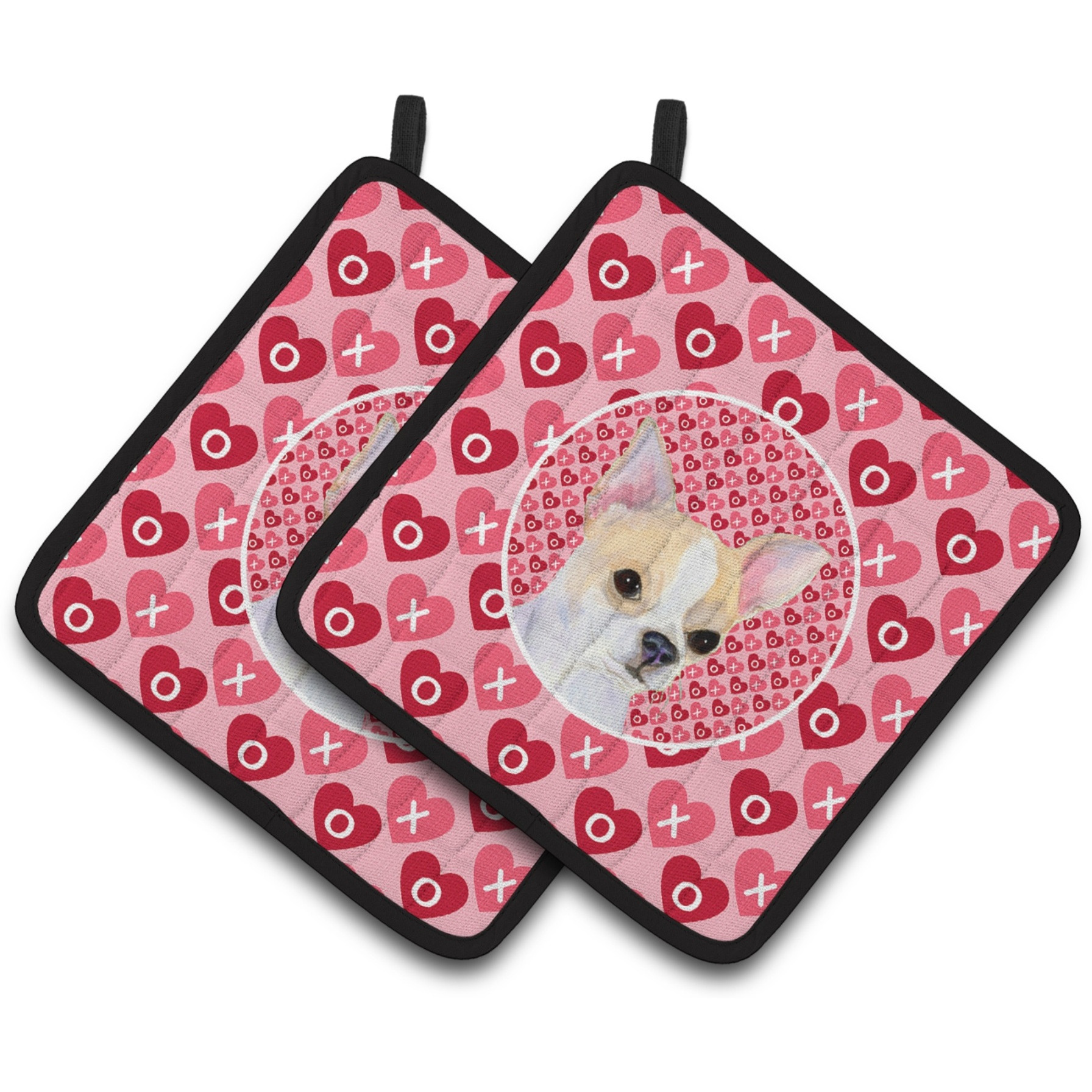 &quotCaroline's Treasures Chihuahua Hearts Love & Valentine's Day Portrait Pair of Pot Holders SS4474PTHD, 7.5HX7.5W, Multicolor"
