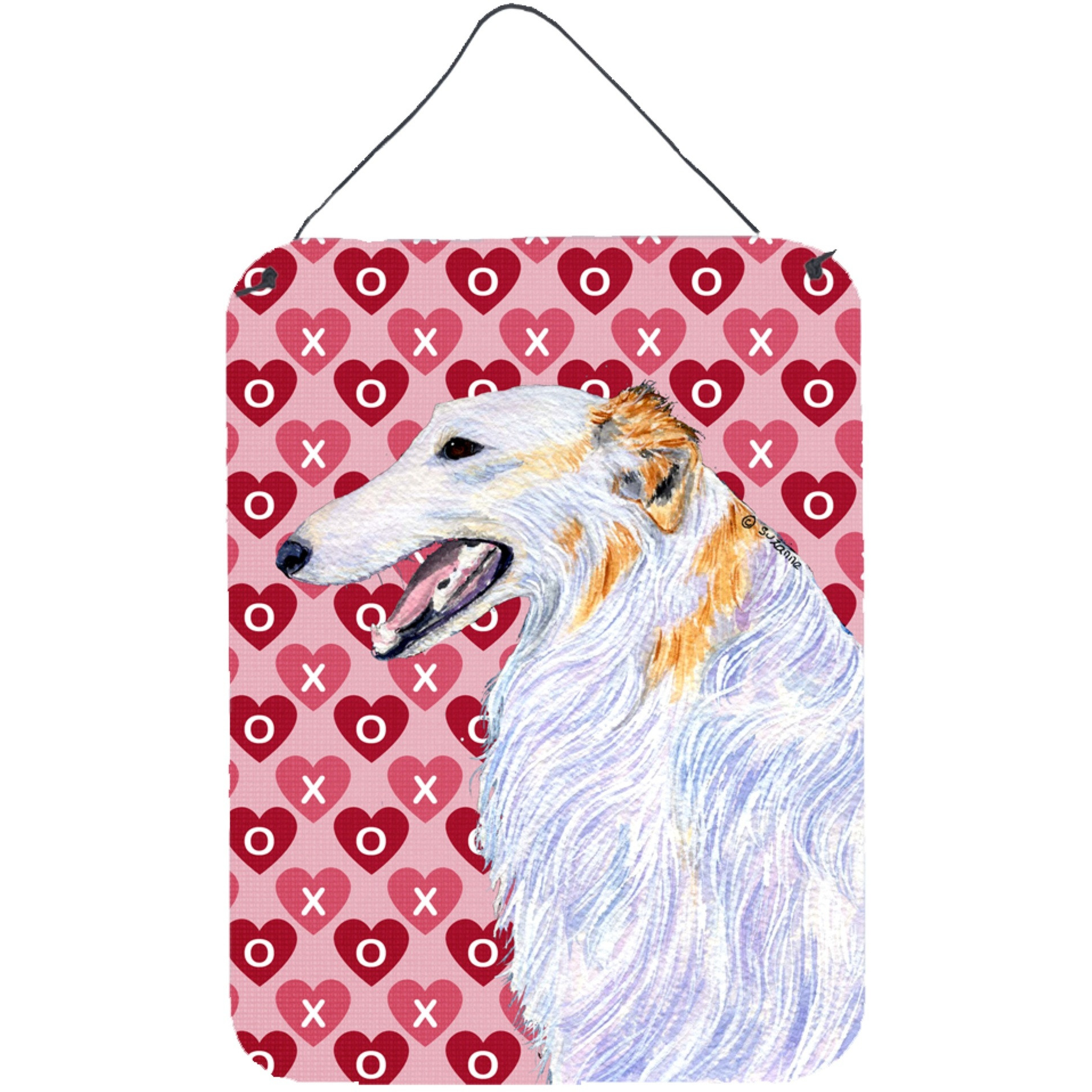 &quotCaroline's Treasures Borzoi Hearts Love and Valentine's Day Portrait Wall or Door Hanging Prints, 16"" x 12"", Multicolor"
