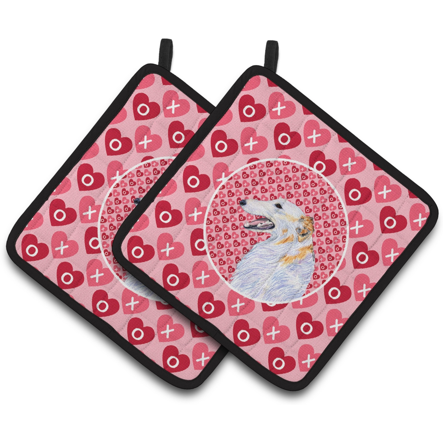 &quotCaroline's Treasures Borzoi Hearts Love & Valentine's Day Portrait Pair of Pot Holders SS4475PTHD, 7.5HX7.5W, Multicolor"