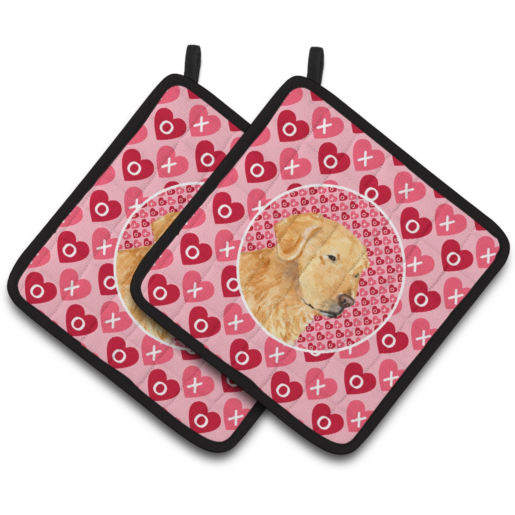 &quotCaroline's Treasures Golden Retriever Hearts Love Valentine's Day Pair of Pot Holders SS4476PTHD, 7.5HX7.5W, Multicolor"
