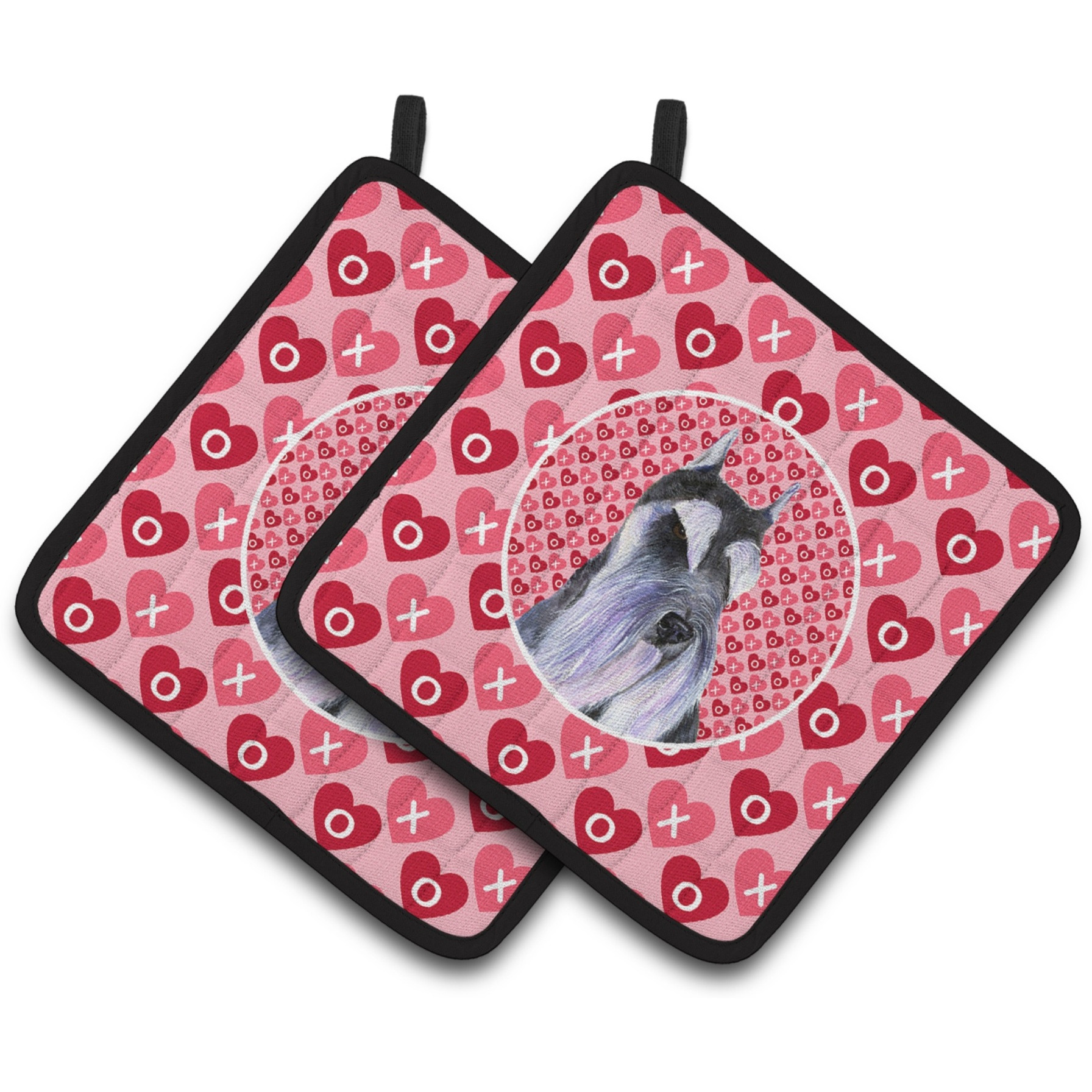&quotCaroline's Treasures Schnauzer Hearts Love & Valentine's Day Portrait Pair of Pot Holders SS4477PTHD, 7.5HX7.5W, Multicolor"