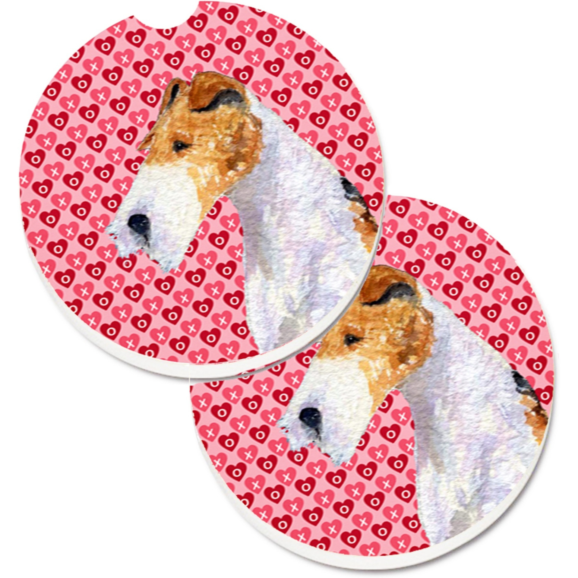&quotCaroline's Treasures Fox Terrier Hearts Love & Valentine's Day Portrait Set of 2 Cup Holder Car Coasters SS4478CARC, 2.56, Multicolor"