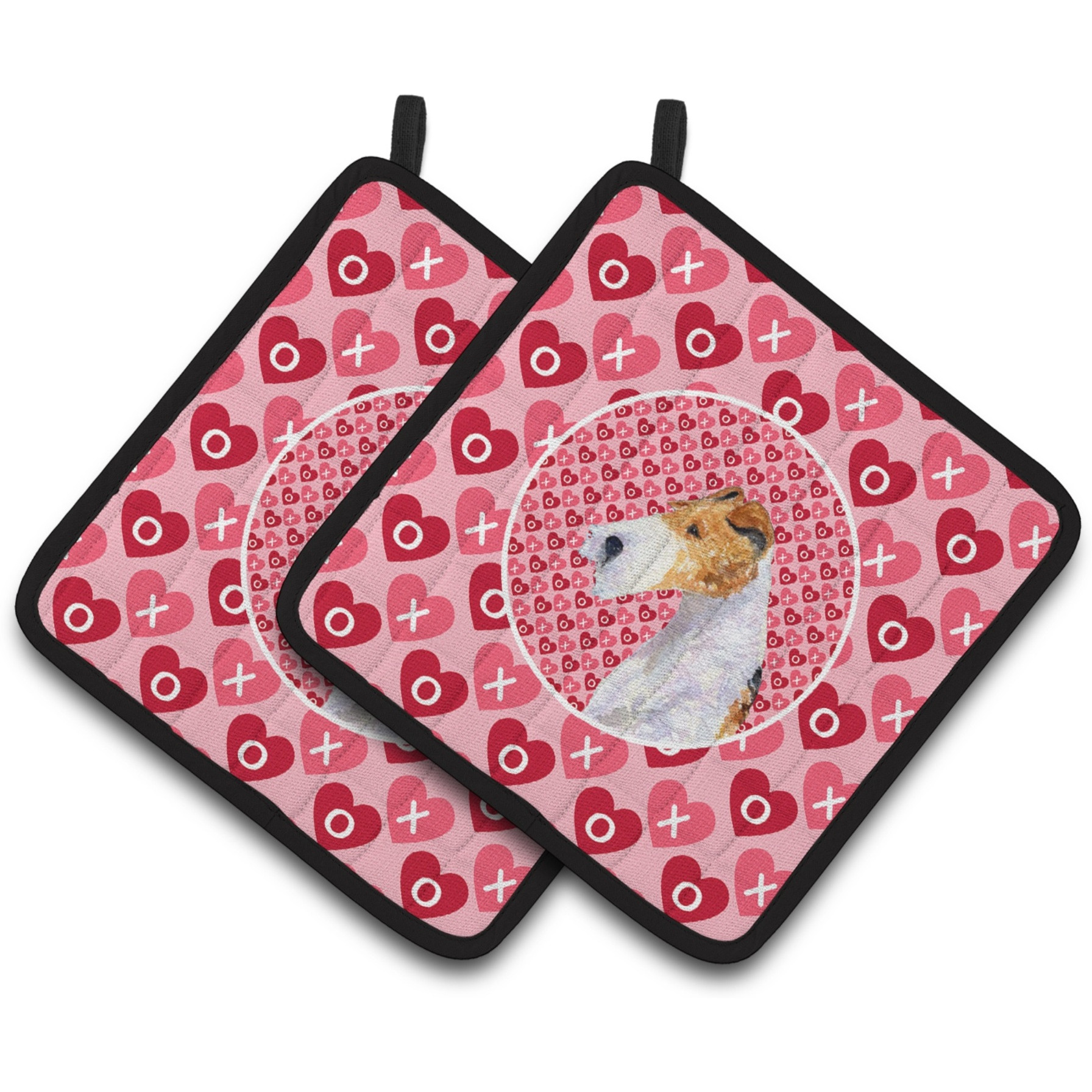 &quotCaroline's Treasures Fox Terrier Hearts Love & Valentine's Day Portrait Pair of Pot Holders SS4478PTHD, 7.5HX7.5W, Multicolor"