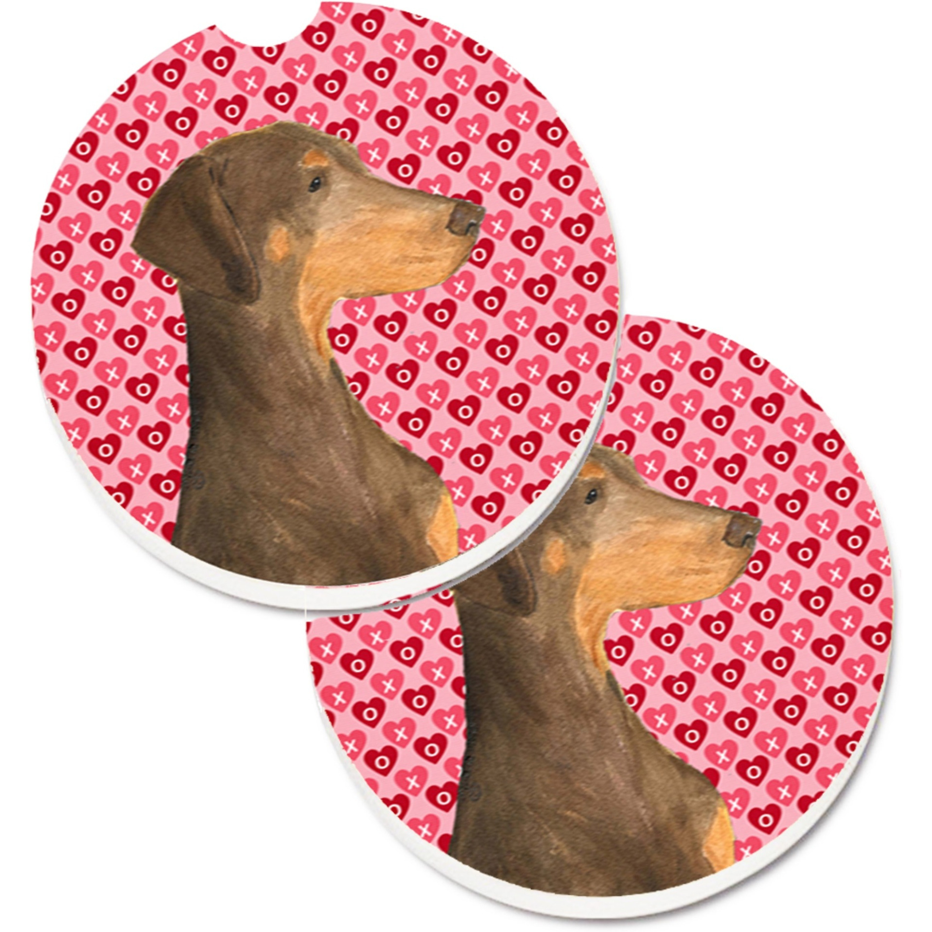 &quotCaroline's Treasures Doberman Hearts Love & Valentine's Day Portrait Set of 2 Cup Holder Car Coasters SS4479CARC, 2.56, Multicolor"