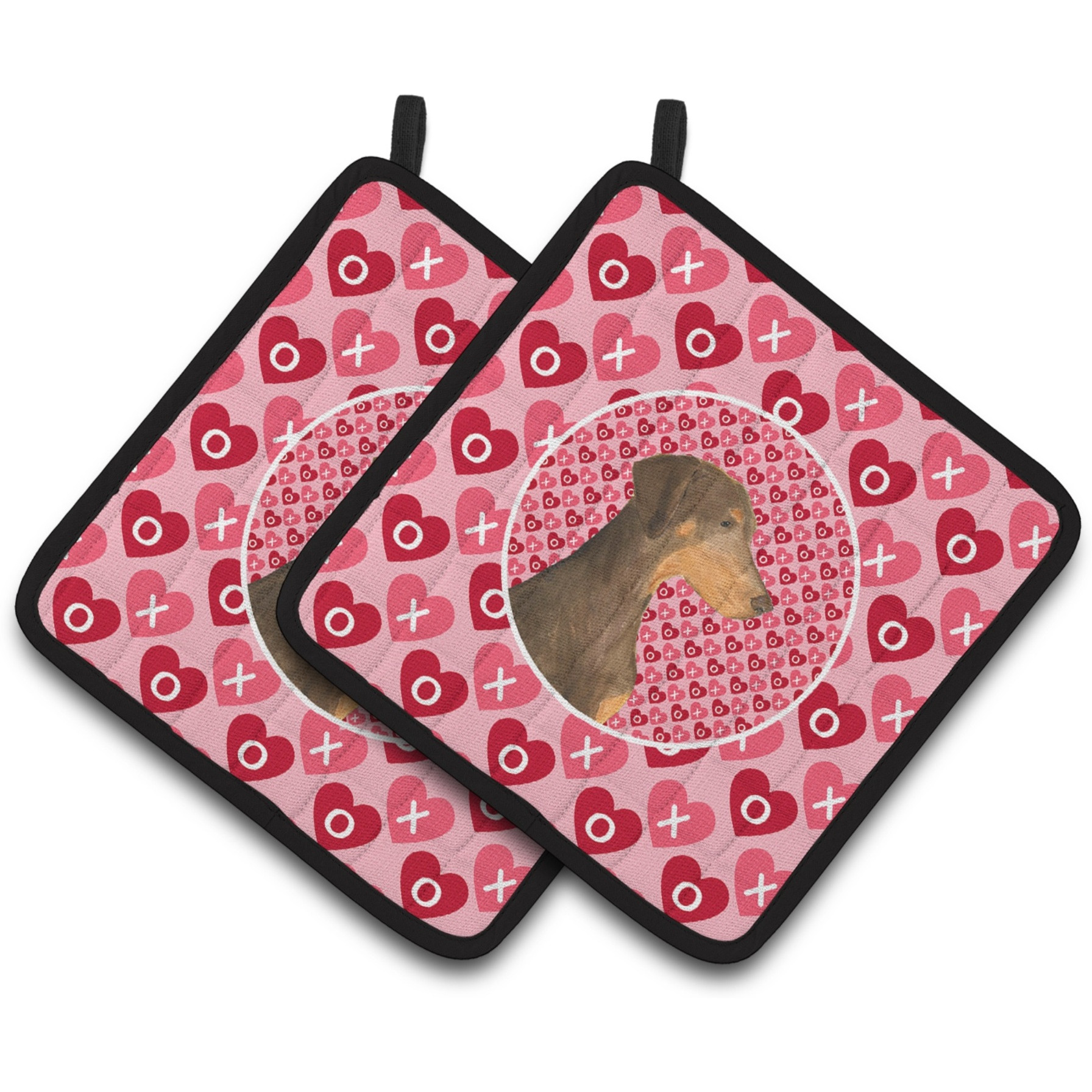 &quotCaroline's Treasures Doberman Hearts Love & Valentine's Day Portrait Pair of Pot Holders SS4479PTHD, 7.5HX7.5W, Multicolor"