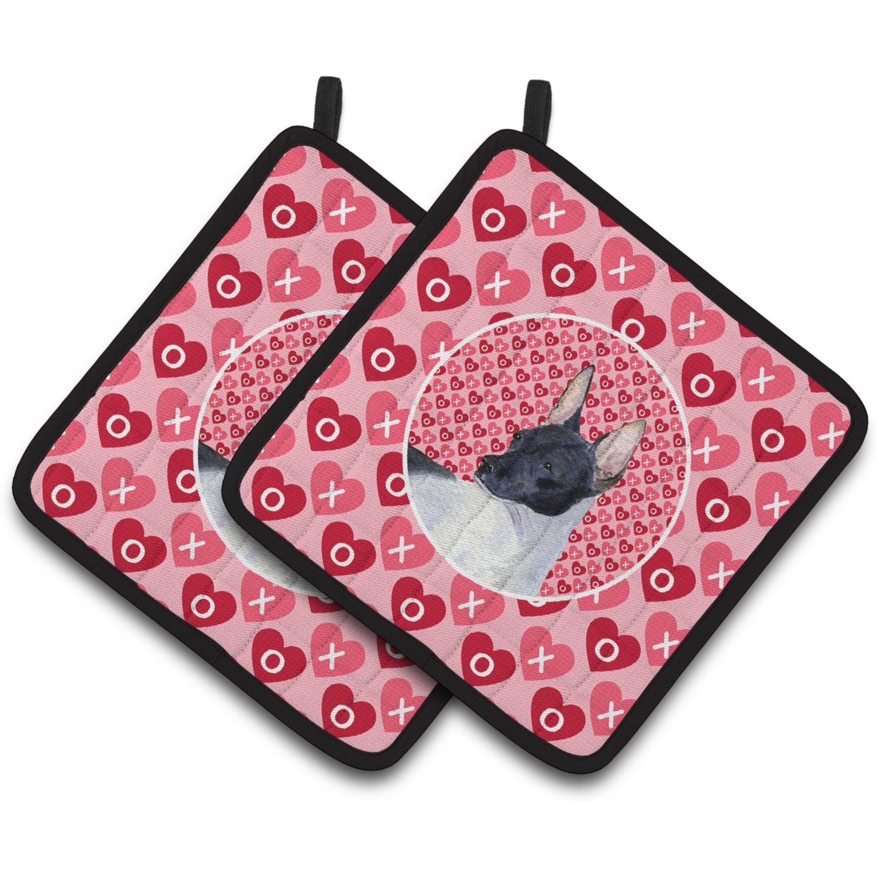 &quotCaroline's Treasures Rat Terrier Hearts Love & Valentine's Day Portrait Pair of Pot Holders SS4480PTHD, 7.5HX7.5W, Multicolor"