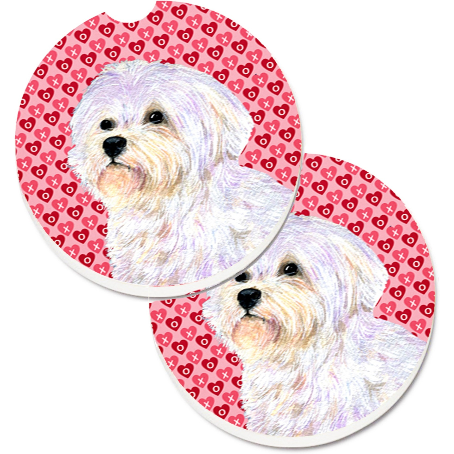 &quotCaroline's Treasures Maltese Hearts Love & Valentine's Day Portrait Set of 2 Cup Holder Car Coasters SS4481CARC, 2.56, Multicolor"