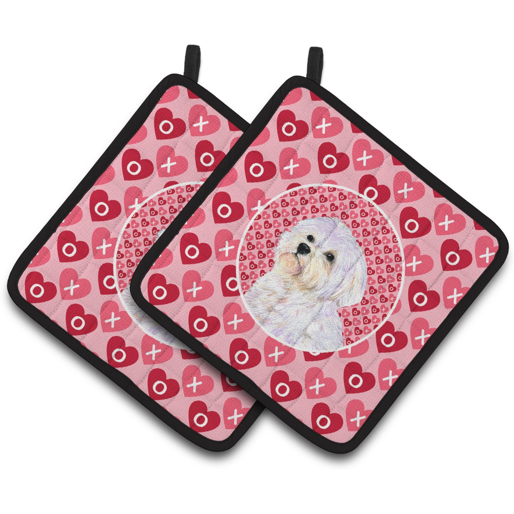&quotCaroline's Treasures Maltese Hearts Love & Valentine's Day Portrait Pair of Pot Holders SS4481PTHD, 7.5HX7.5W, Multicolor"
