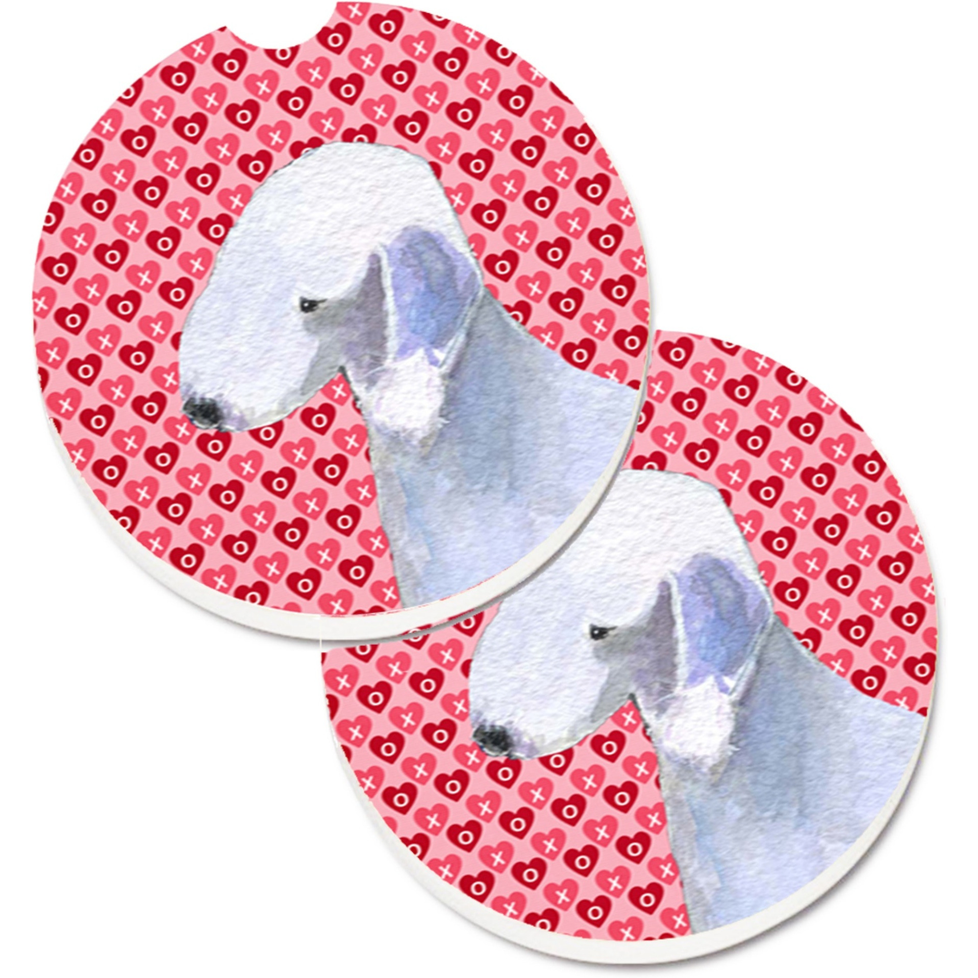 &quotCaroline's Treasures Bedlington Terrier Hearts Love & Valentine's Day Portrait Set of 2 Cup Holder Car Coasters SS4483CARC, 2.56, Multicolor"
