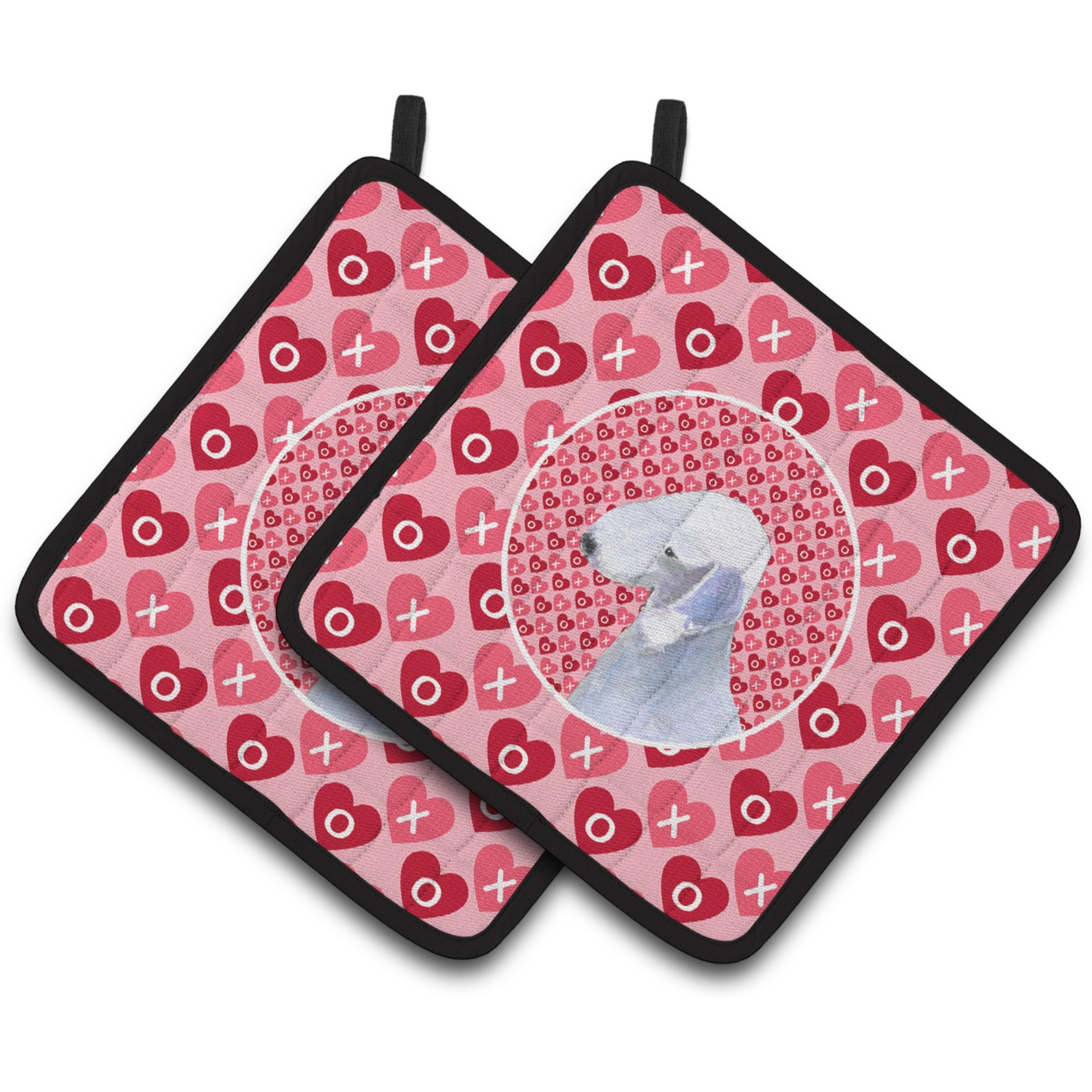 &quotCaroline's Treasures Bedlington Terrier Hearts Love & Valentine's Day Portrait Pair of Pot Holders SS4483PTHD, 7.5HX7.5W, Multicolor"