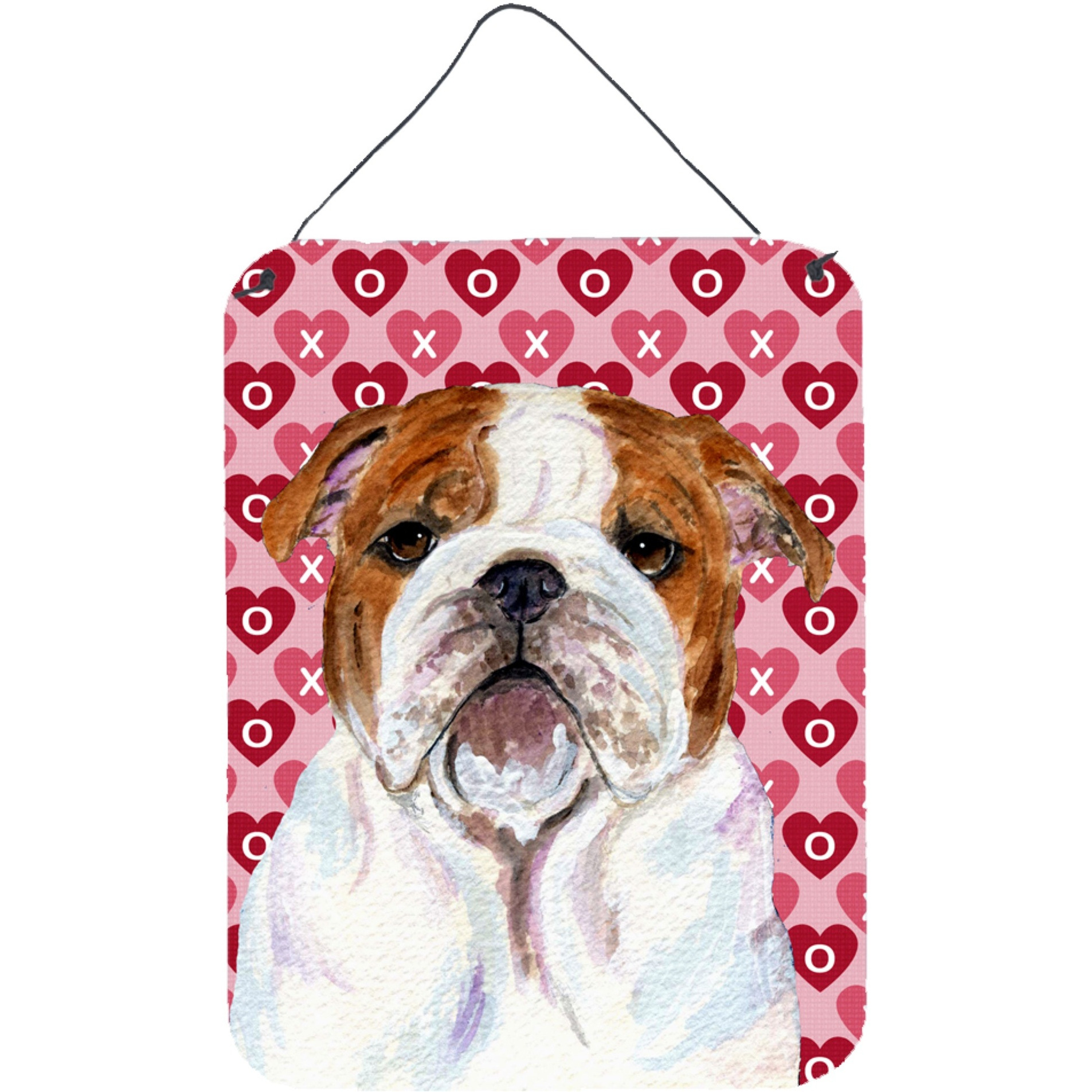 &quotCaroline's Treasures Bulldog English Hearts Love and Valentine's Day Door Hanging Prints wall-decor, 16"" x 12"", Multicolor"