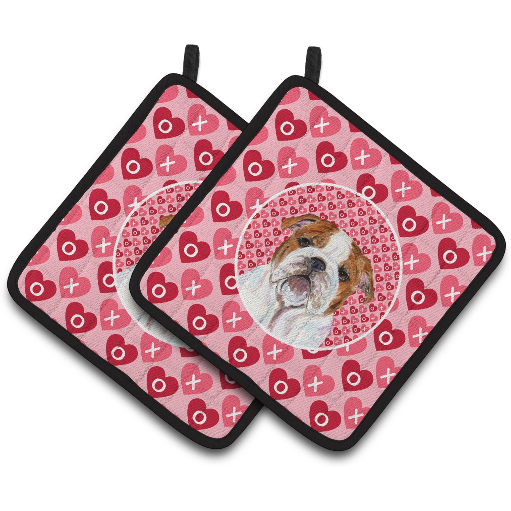 &quotCaroline's Treasures Bulldog English Hearts Love Valentine's Day Pair of Pot Holders SS4484PTHD, 7.5HX7.5W, Multicolor"