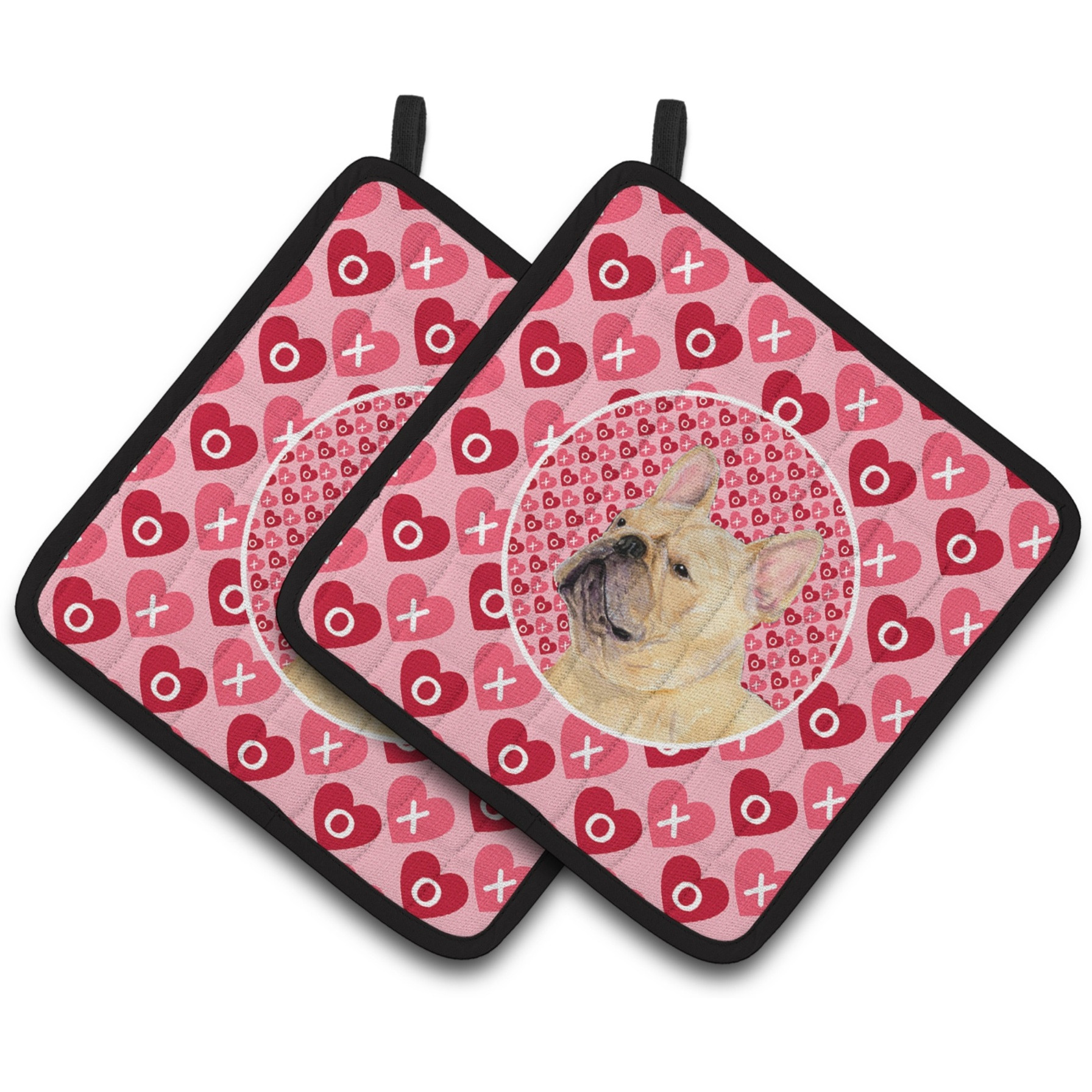 &quotCaroline's Treasures French Bulldog Hearts Love & Valentine's Day Portrait Pair of Pot Holders SS4485PTHD, 7.5HX7.5W, Multicolor"