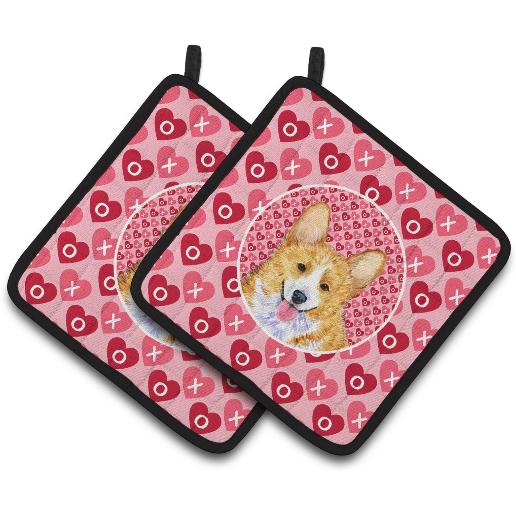 &quotCaroline's Treasures Corgi Hearts Love & Valentine's Day Portrait Pair of Pot Holders SS4486PTHD, 7.5HX7.5W, Multicolor"