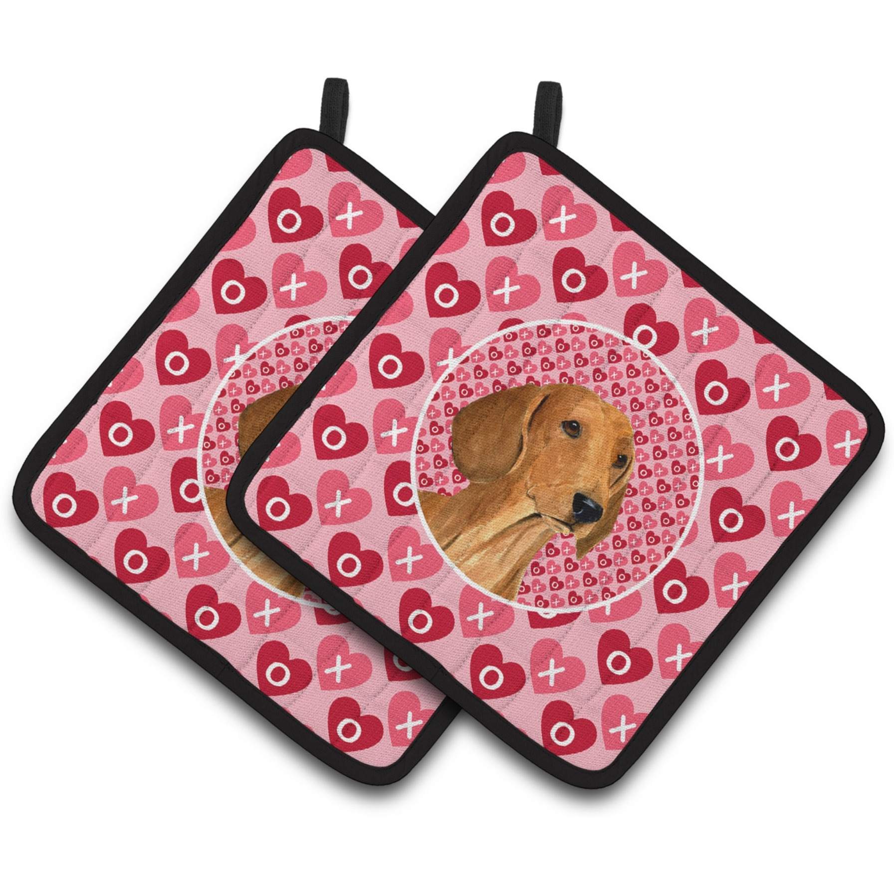 &quotCaroline's Treasures Dachshund Hearts Love & Valentine's Day Portrait Pair of Pot Holders SS4487PTHD, 7.5HX7.5W, Multicolor"
