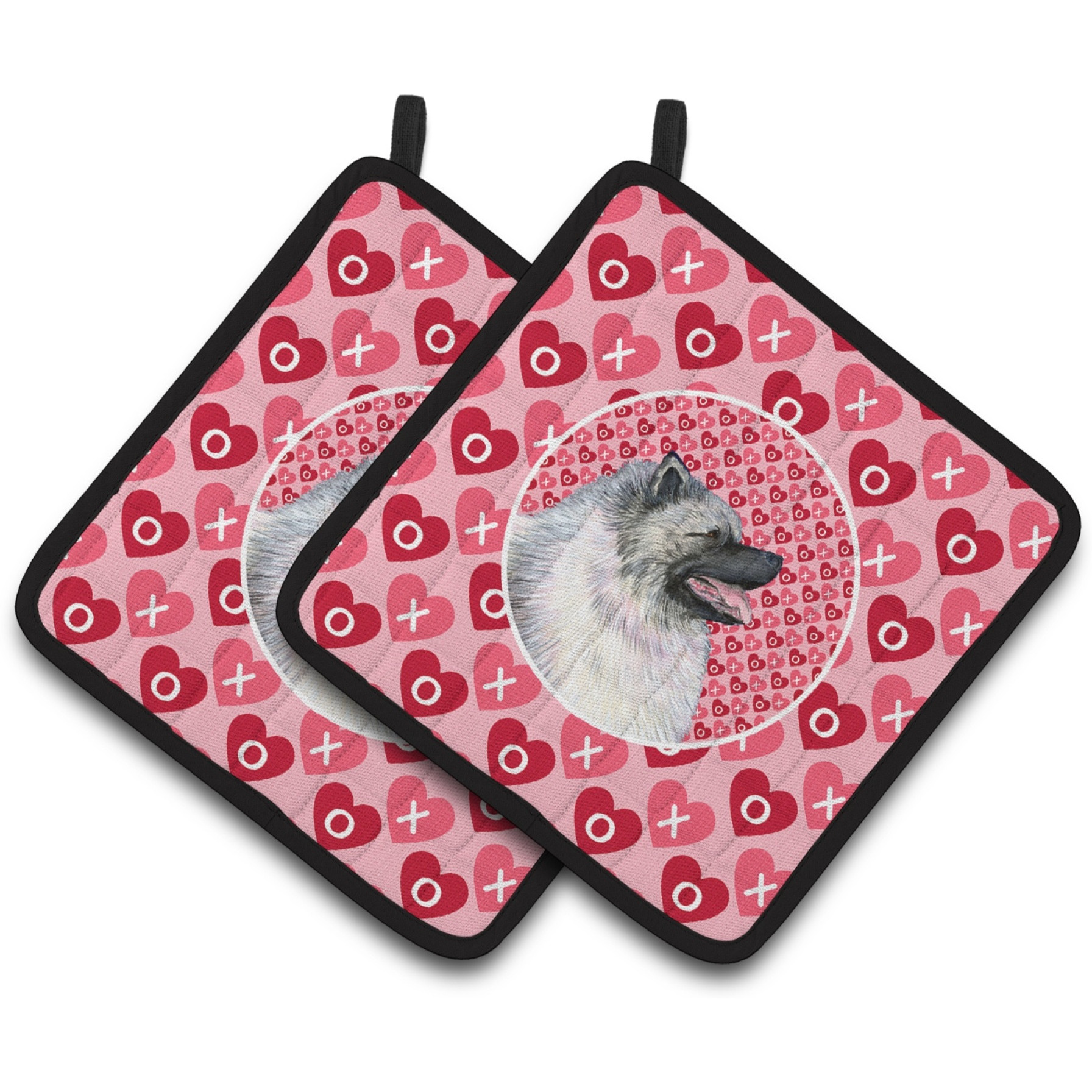 &quotCaroline's Treasures Keeshond Hearts Love & Valentine's Day Portrait Pair of Pot Holders SS4488PTHD, 7.5HX7.5W, Multicolor"