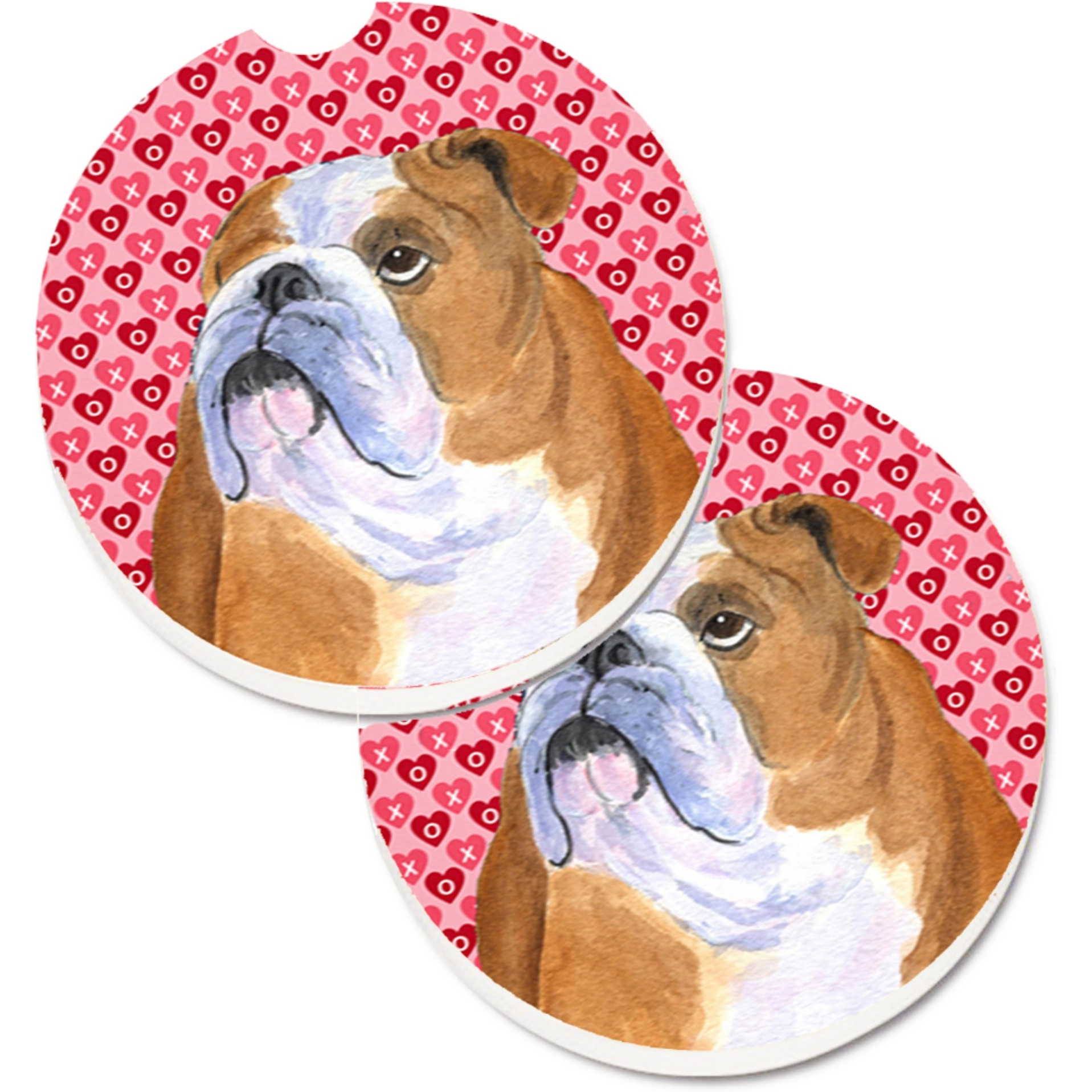 &quotCaroline's Treasures Bulldog English Hearts Love Valentine's Day Set of 2 Cup Holder Car Coasters SS4491CARC, 2.56, Multicolor"