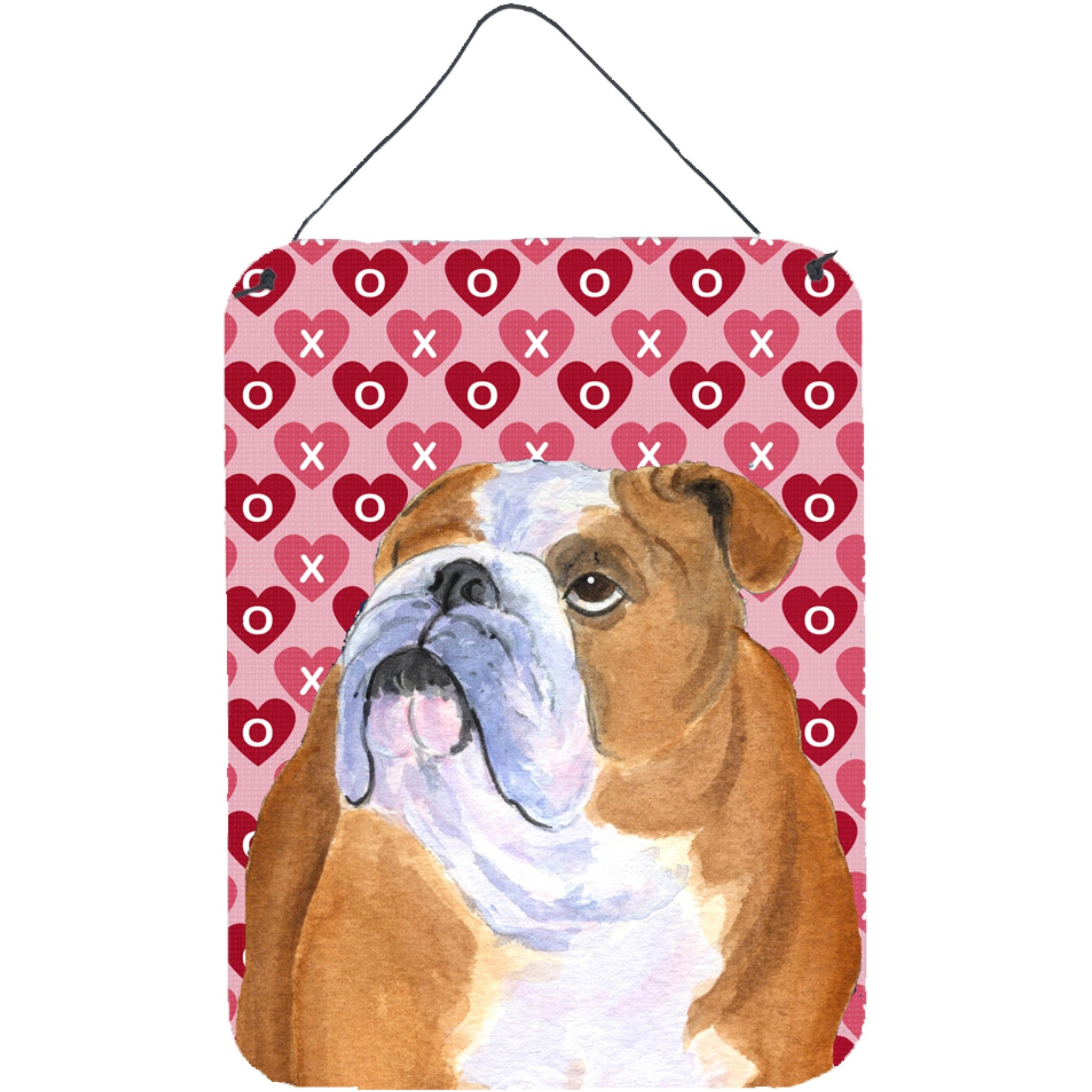 &quotCaroline's Treasures Bulldog English Hearts Love Valentine's Day Wall Door Hanging Prints, 16"" x 12"", Multicolor"