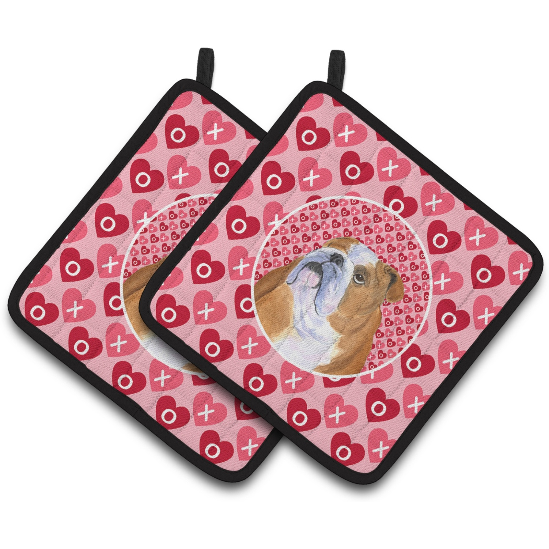 &quotCaroline's Treasures Bulldog English Hearts Love Valentine's Day Pair of Pot Holders SS4491PTHD, 7.5HX7.5W, Multicolor"