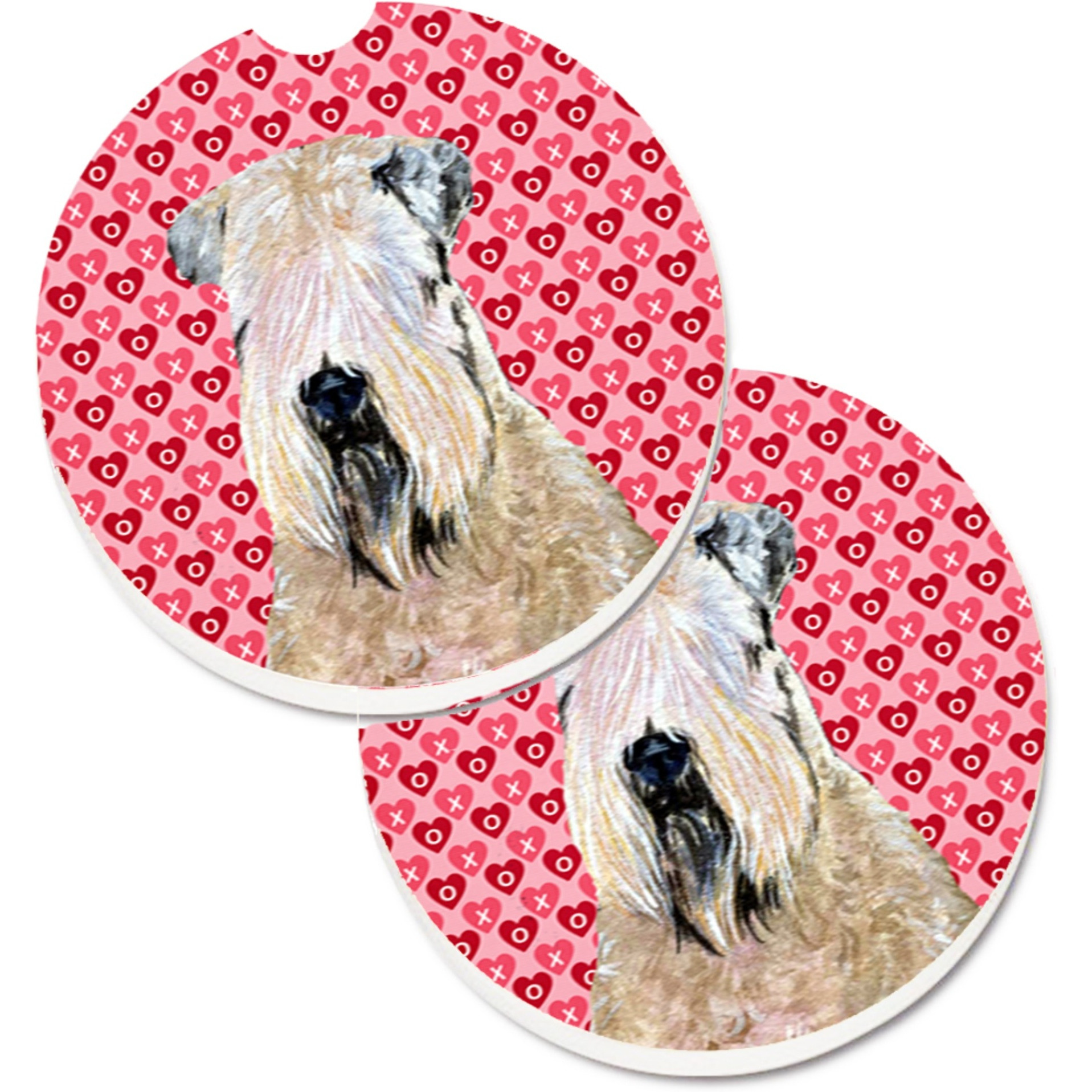 &quotCaroline's Treasures Wheaten Terrier Soft Coated Hearts Love Valentine's Set of 2 Cup Holder Car Coasters SS4493CARC, 2.56, Multicolor"