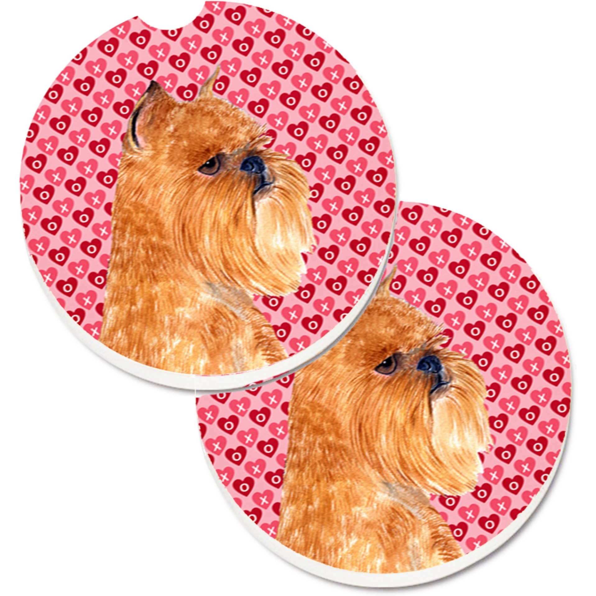&quotCaroline's Treasures Brussels Griffon Hearts Love & Valentine's Day Portrait Set of 2 Cup Holder Car Coasters SS4494CARC, 2.56, Multicolor"