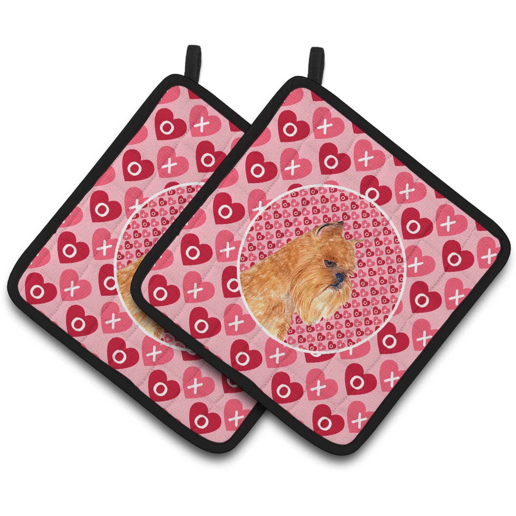 &quotCaroline's Treasures Brussels Griffon Hearts Love & Valentine's Day Portrait Pair of Pot Holders SS4494PTHD, 7.5HX7.5W, Multicolor"