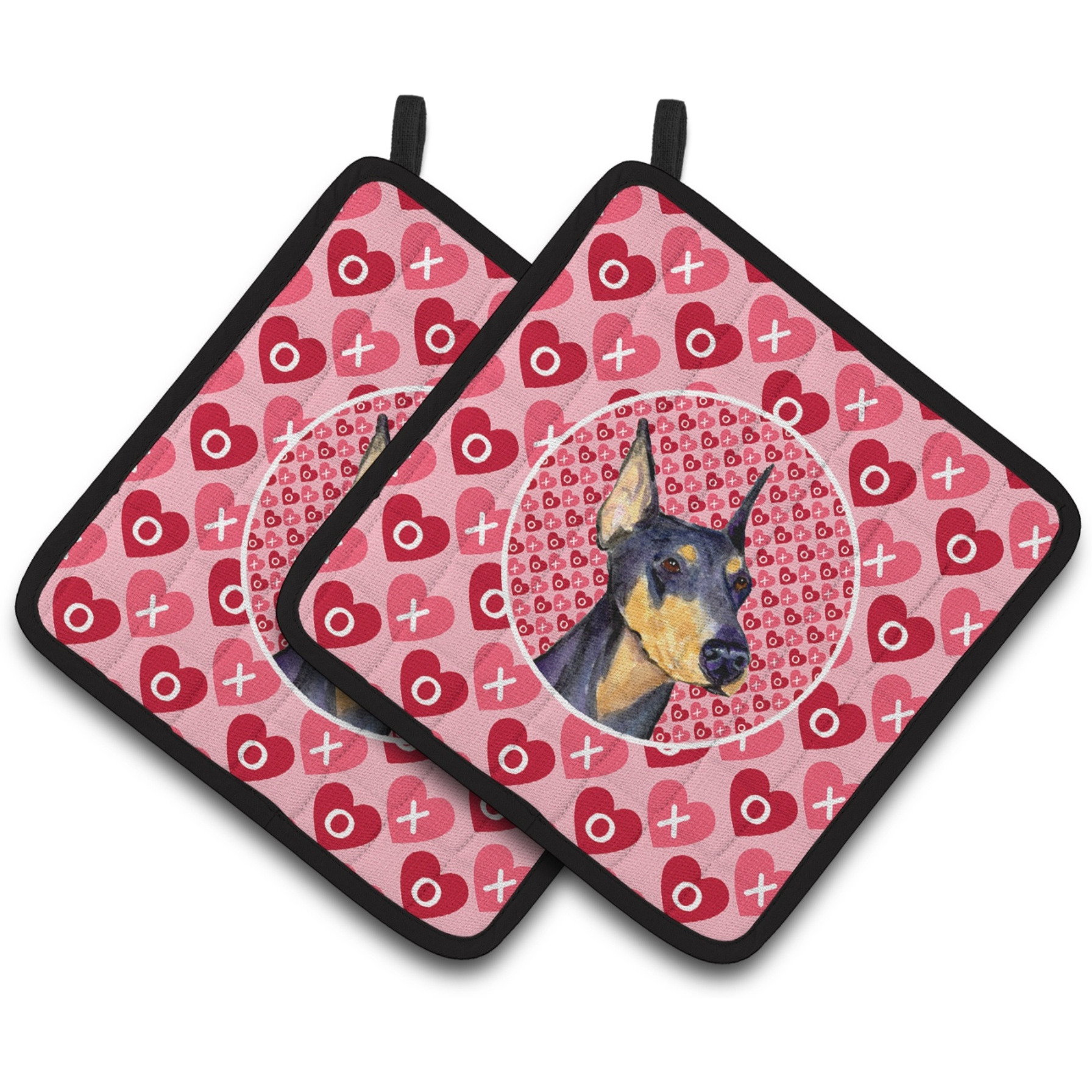 &quotCaroline's Treasures Doberman Hearts Love & Valentine's Day Portrait Pair of Pot Holders SS4495PTHD, 7.5HX7.5W, Multicolor"