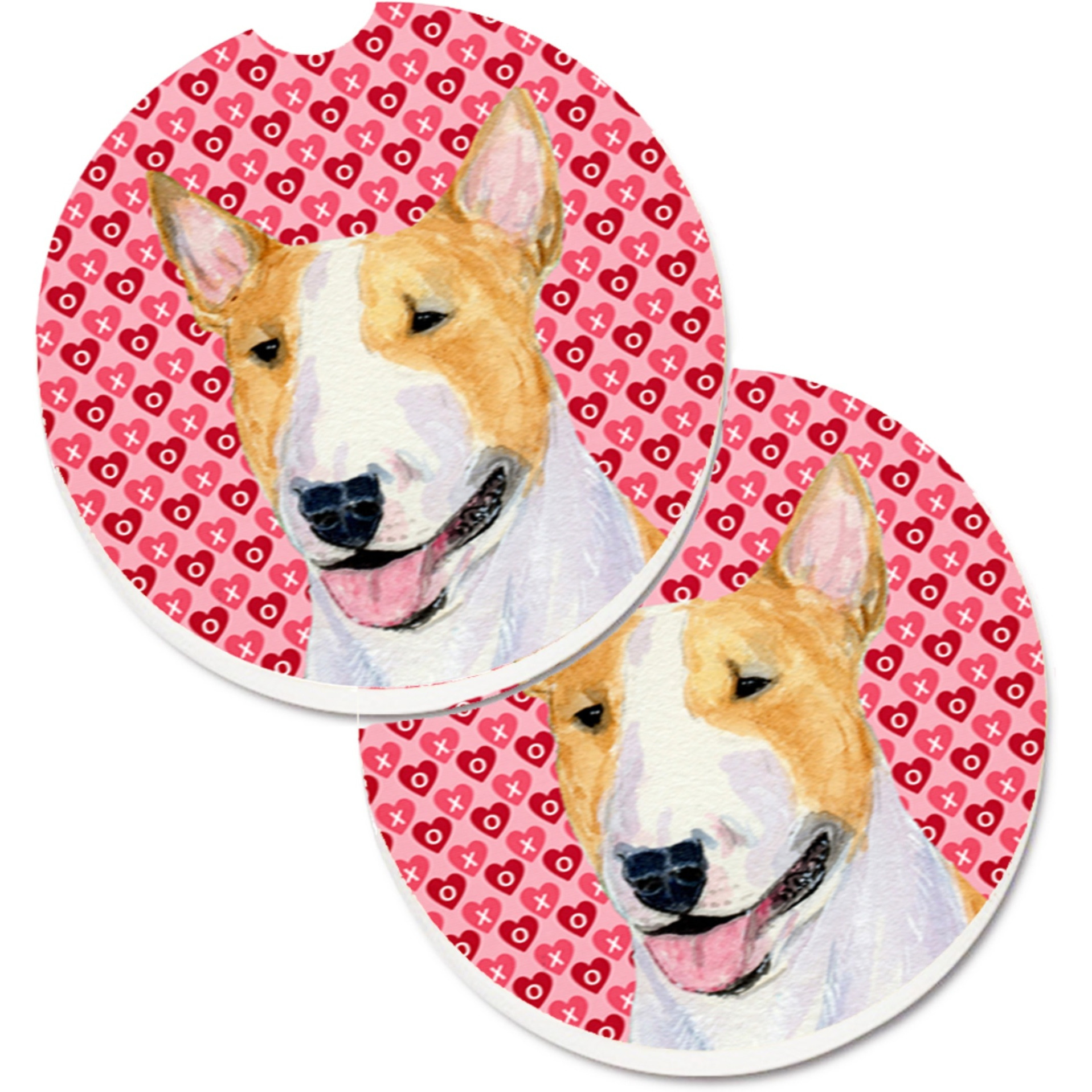 &quotCaroline's Treasures Bull Terrier Hearts Love & Valentine's Day Portrait Set of 2 Cup Holder Car Coasters SS4496CARC, 2.56, Multicolor"