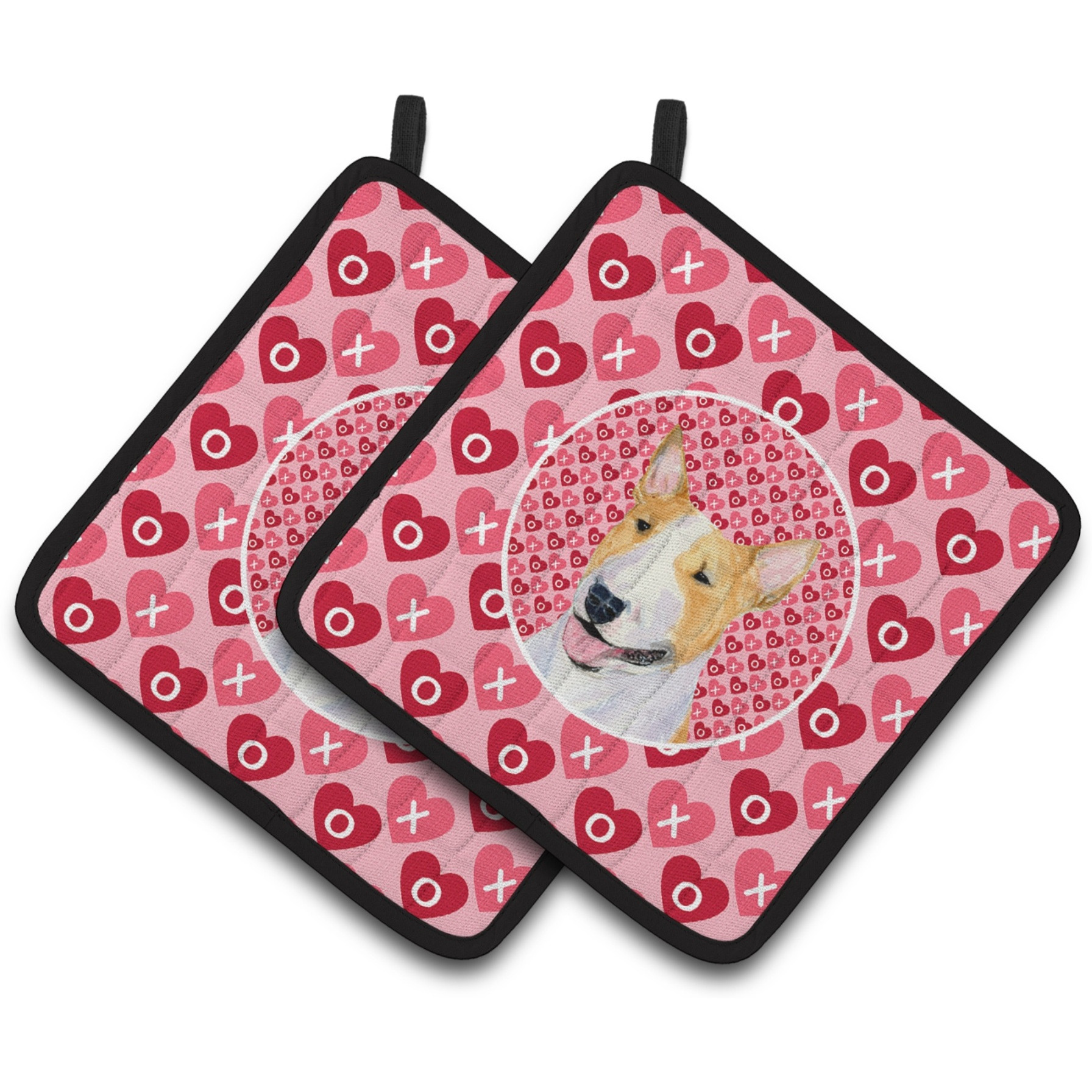 &quotCaroline's Treasures Bull Terrier Hearts Love & Valentine's Day Portrait Pair of Pot Holders SS4496PTHD, 7.5HX7.5W, Multicolor"