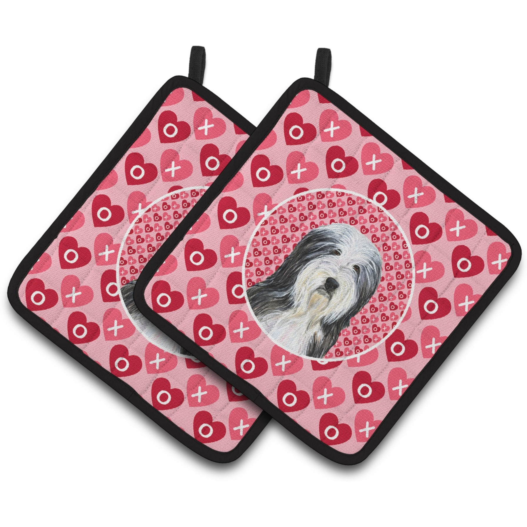&quotCaroline's Treasures Bearded Collie Hearts Love & Valentine's Day Portrait Pair of Pot Holders SS4497PTHD, 7.5HX7.5W, Multicolor"