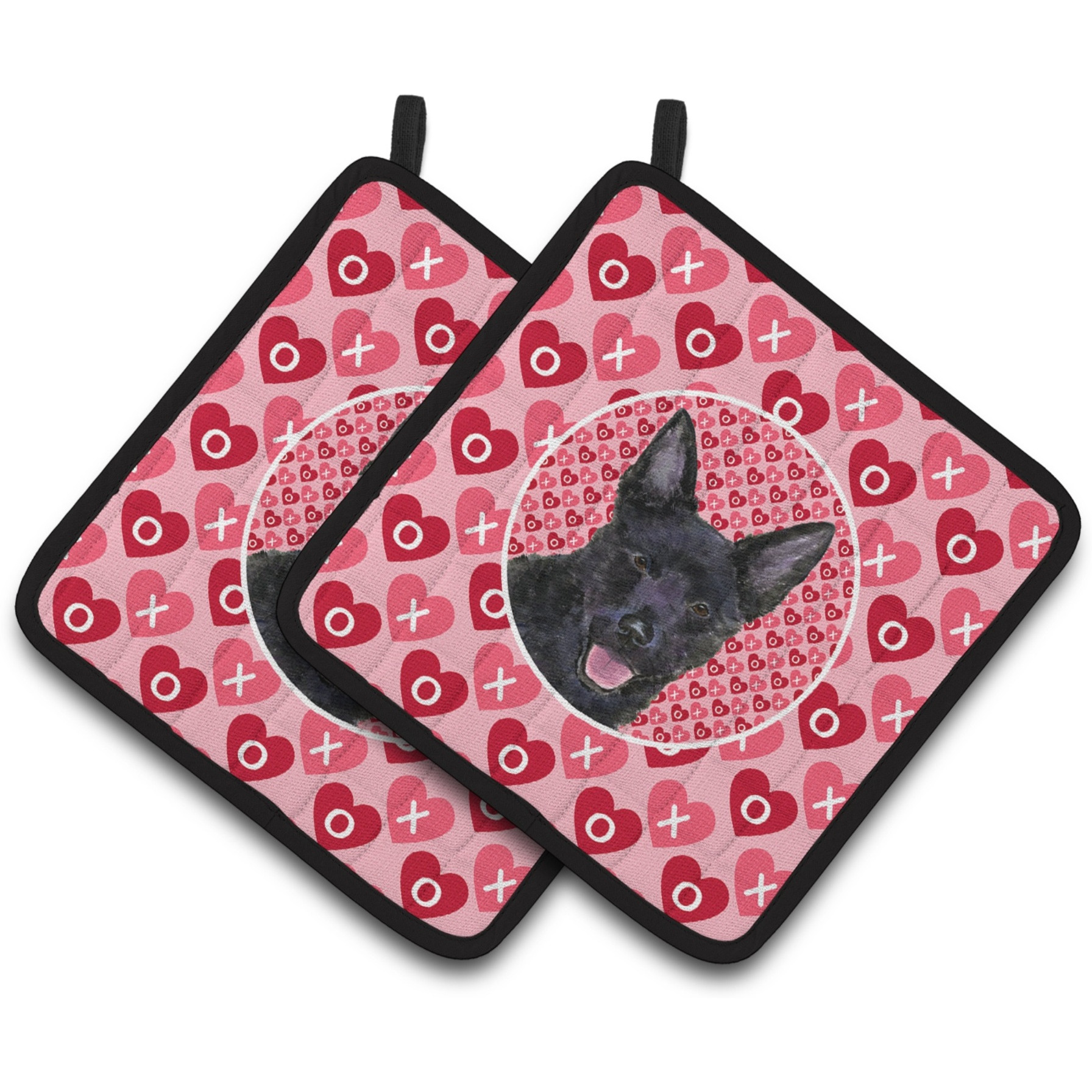 &quotCaroline's Treasures Australian Kelpie Hearts Love Valentine's Day Pair of Pot Holders SS4498PTHD, 7.5HX7.5W, Multicolor"