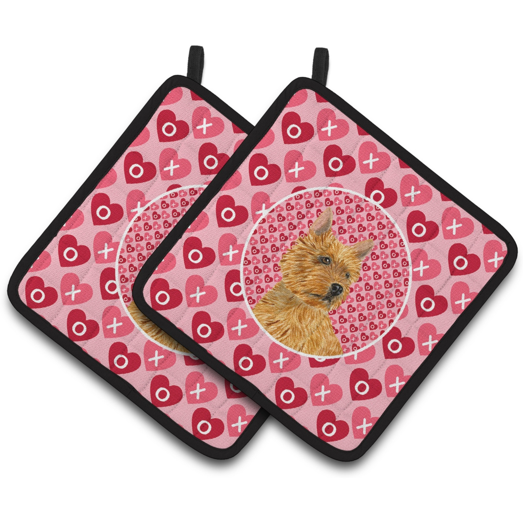 &quotCaroline's Treasures Norwich Terrier Hearts Love & Valentine's Day Portrait Pair of Pot Holders SS4499PTHD, 7.5HX7.5W, Multicolor"