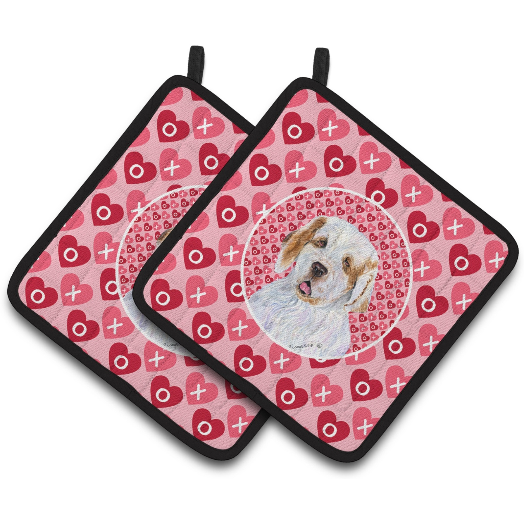 &quotCaroline's Treasures Clumber Spaniel Hearts Love & Valentine's Day Portrait Pair of Pot Holders SS4500PTHD, 7.5HX7.5W, Multicolor"