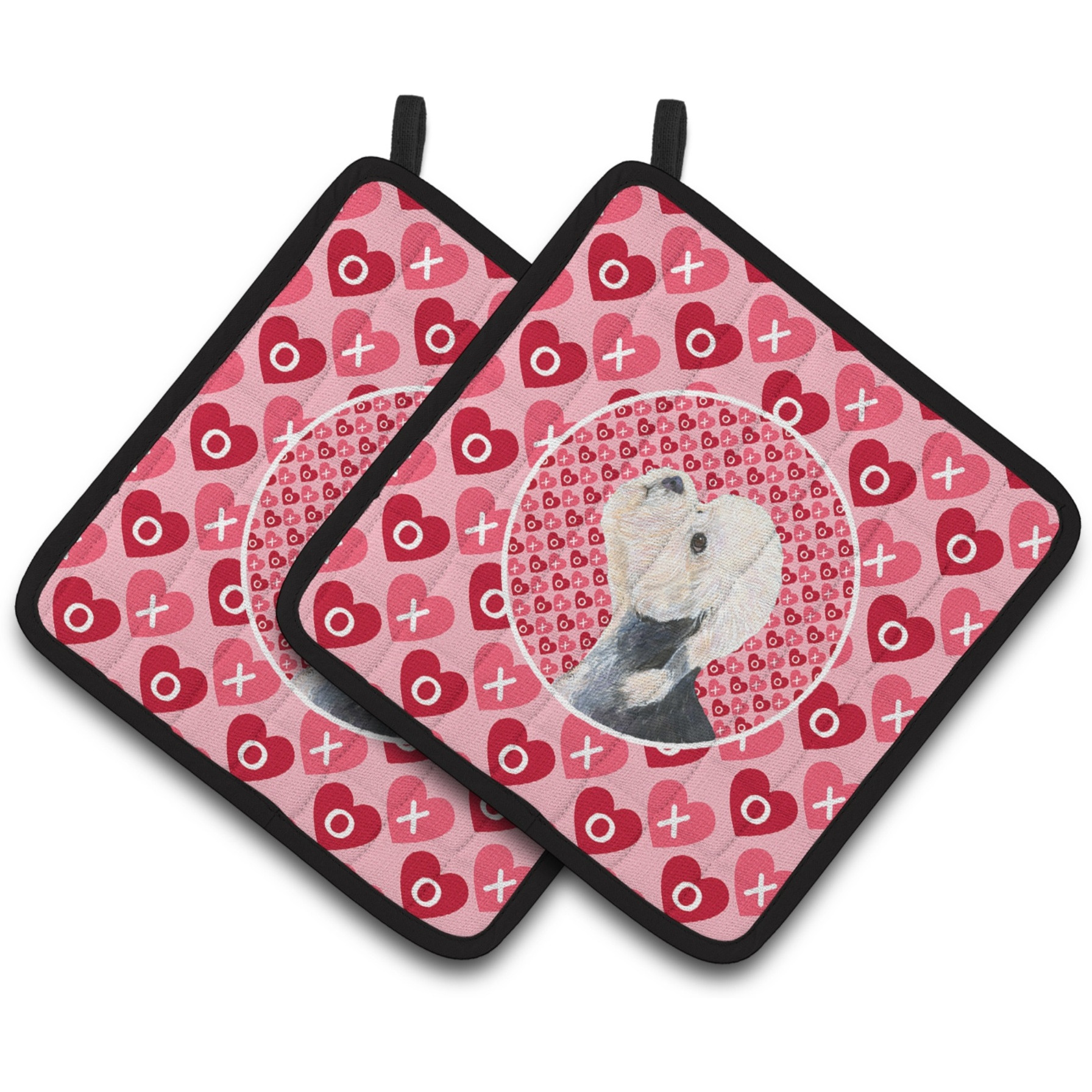 &quotCaroline's Treasures Dandie Dinmont Terrier Hearts Love Valentine's Day Pair of Pot Holders SS4503PTHD, 7.5HX7.5W, Multicolor"