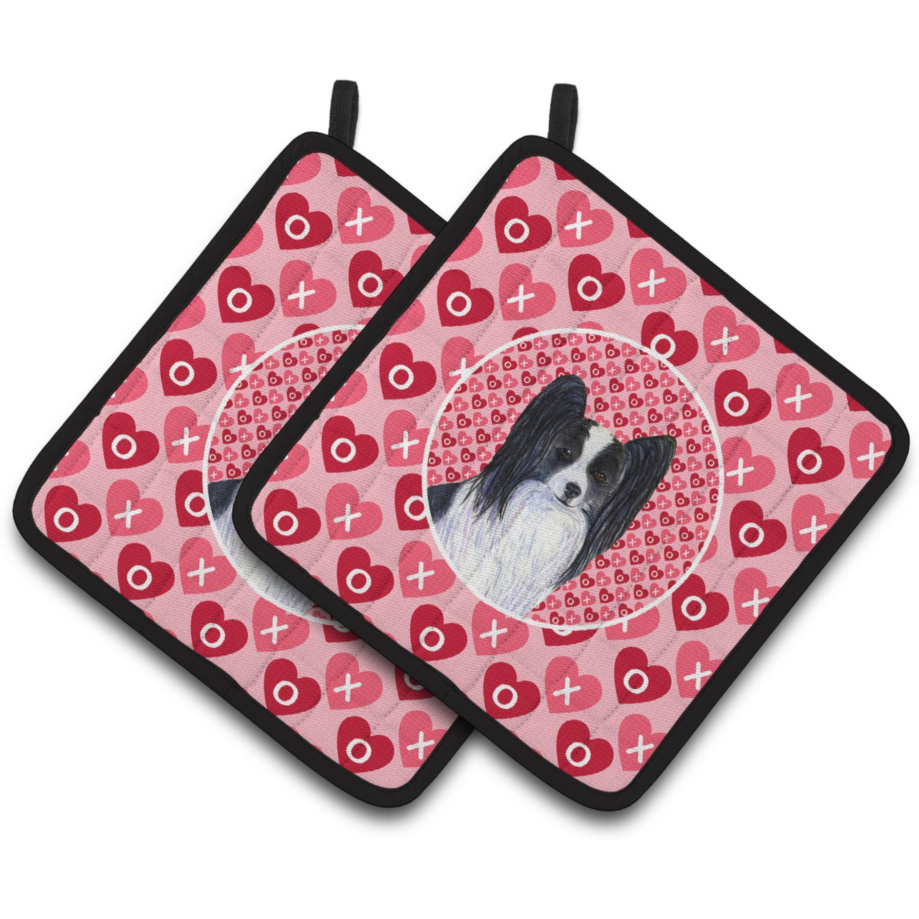 &quotCaroline's Treasures Papillon Hearts Love & Valentine's Day Portrait Pair of Pot Holders SS4505PTHD, 7.5HX7.5W, Multicolor"