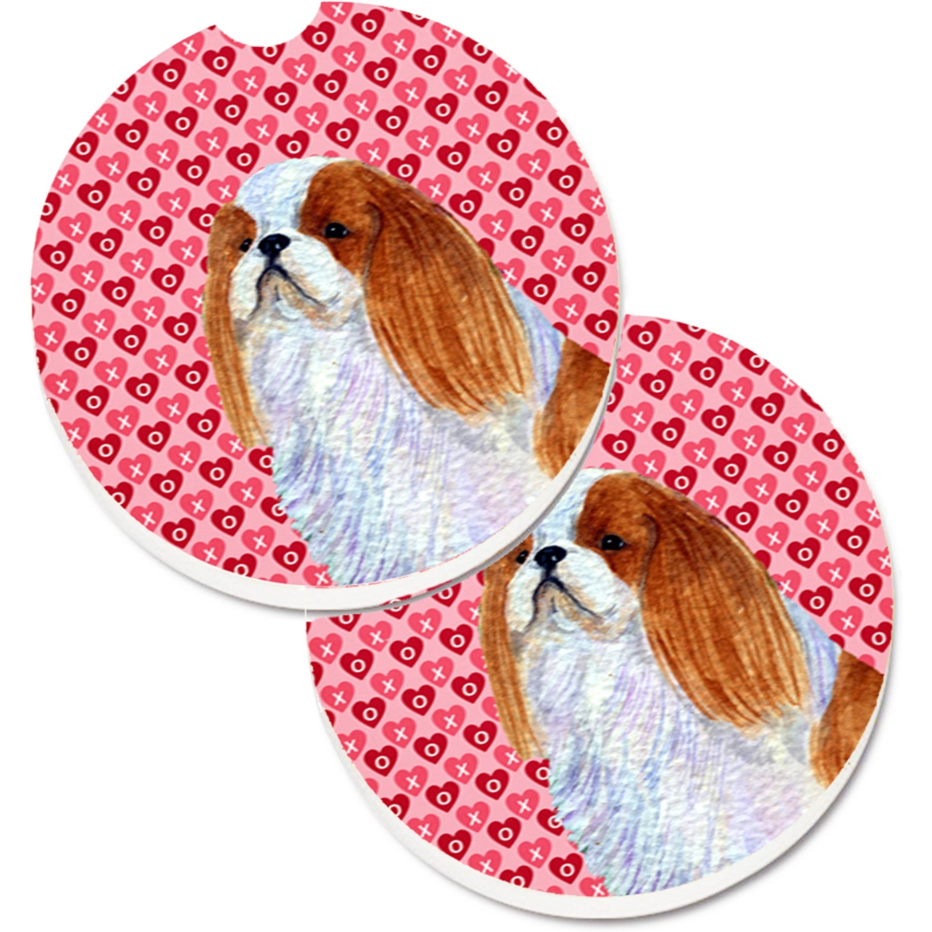 &quotCaroline's Treasures English Toy Spaniel Hearts Love & Valentine's Day Portrait Set of 2 Cup Holder Car Coasters SS4507CARC, 2.56, Multicolor"