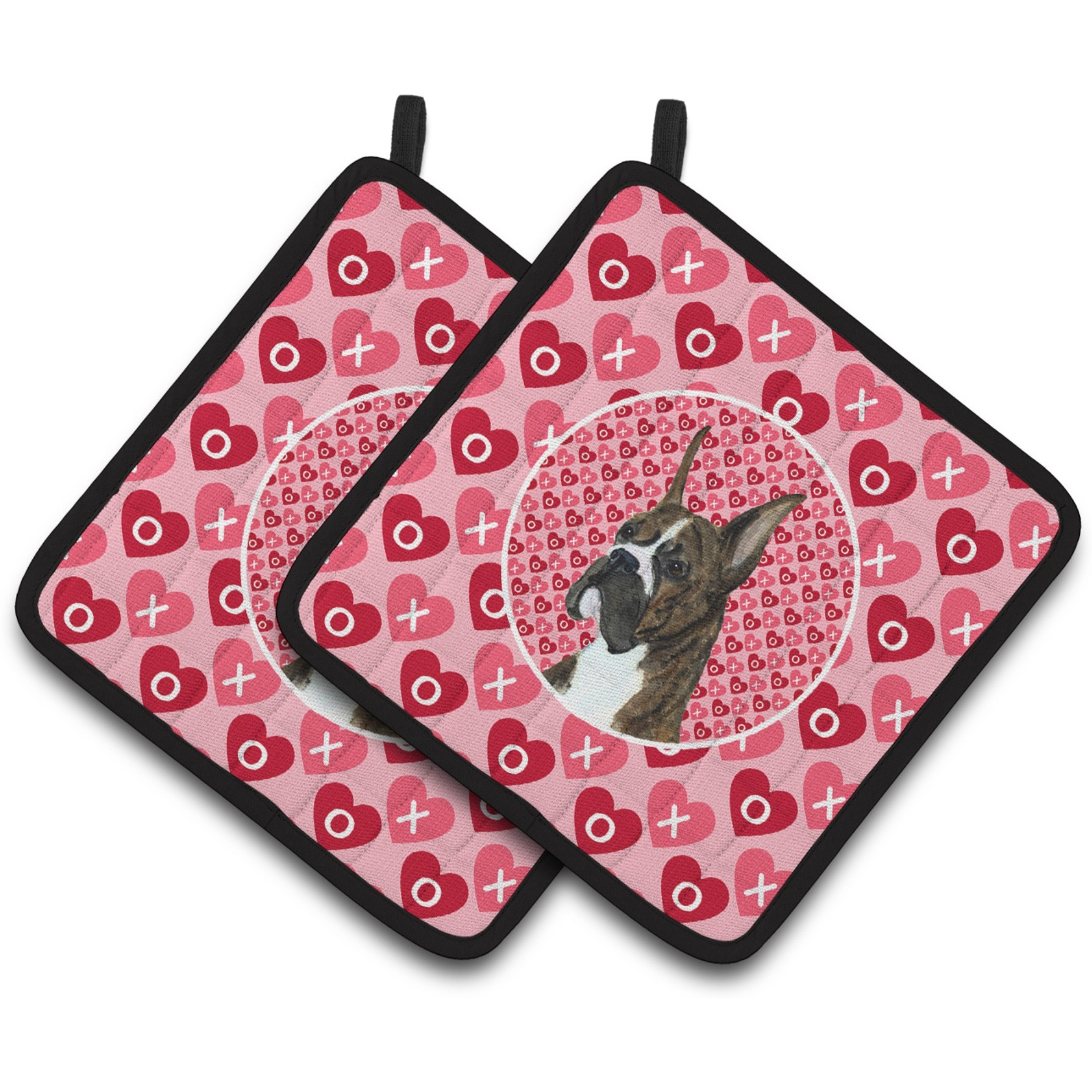 &quotCaroline's Treasures Boxer Hearts Love & Valentine's Day Portrait Pair of Pot Holders SS4508PTHD, 7.5HX7.5W, Multicolor"